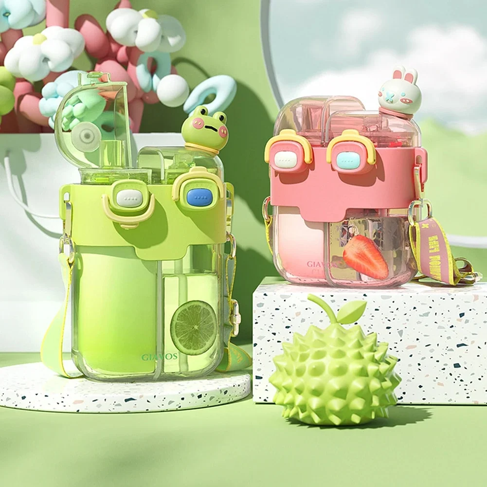 780ml Water Bottle Large Capacity Cute Cartoon Drinking Bottle Double Layer Water Cup Student Children Water Cup Straw Cute Pink 780ml