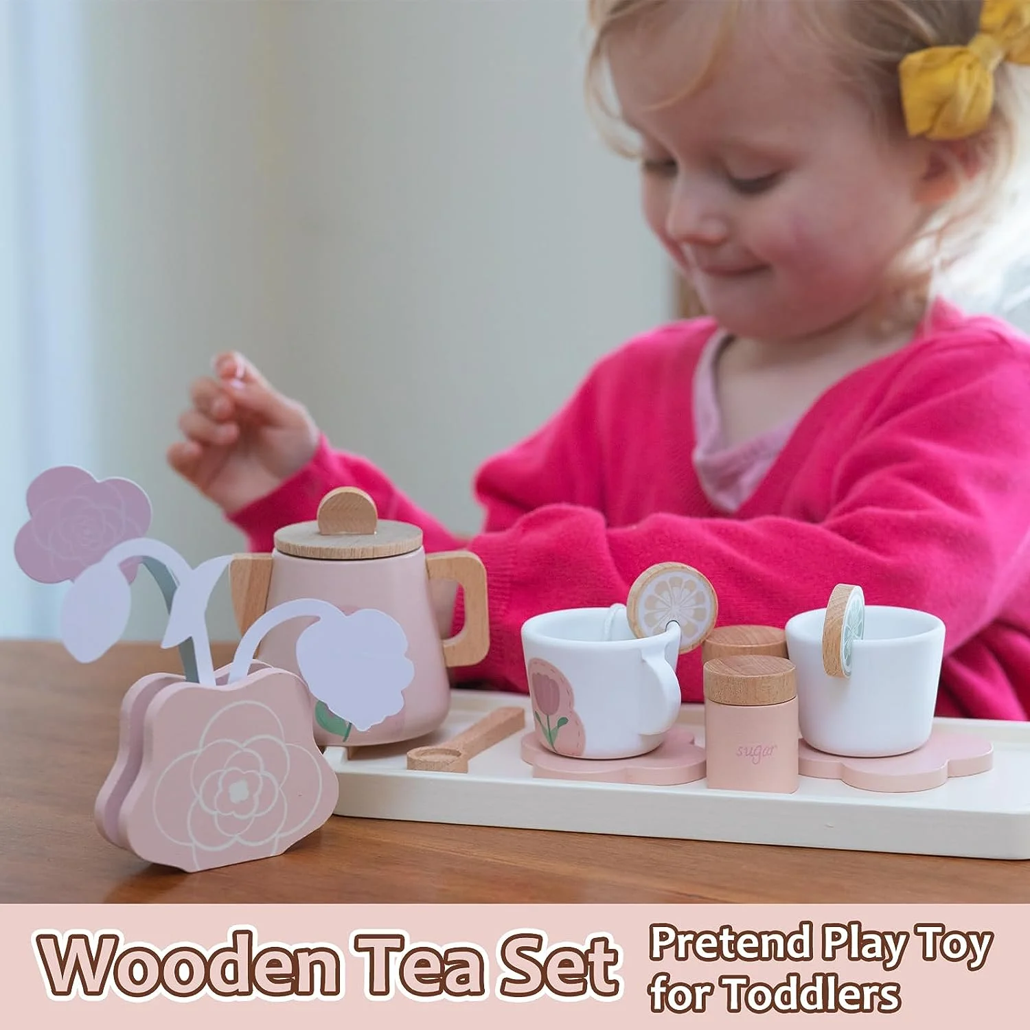 Pretend Play Set for Toddler Girl, Afternoon Tea and Coffee Set with Abundant Accessories, Great Gift Toy for Kids 2 to 5 Years Old Birthday