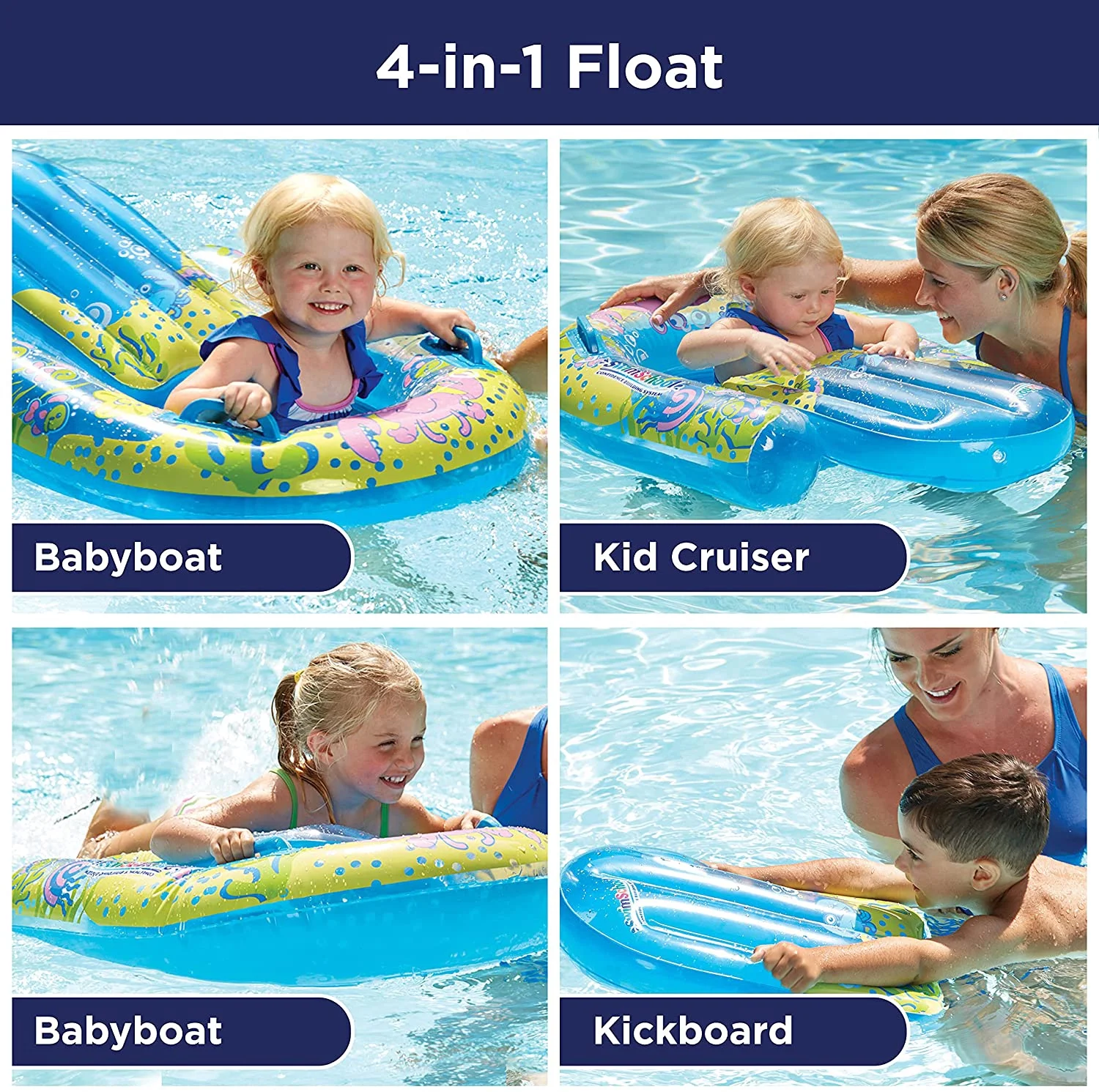 SwimSchool 4-in-1 Progressive Swim Training System, Baby Pool Float, Baby Boat, Cruiser, Kick Float, Kickboard, Safety Seat, 18 Months & Up