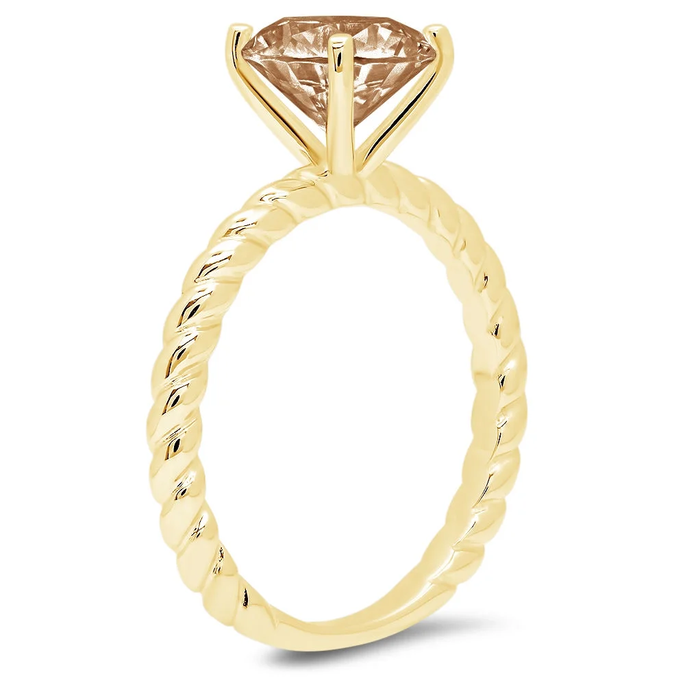 2.0ct round cut champagne simulated diamond 18k yellow gold anniversary engagement ring size 3.75