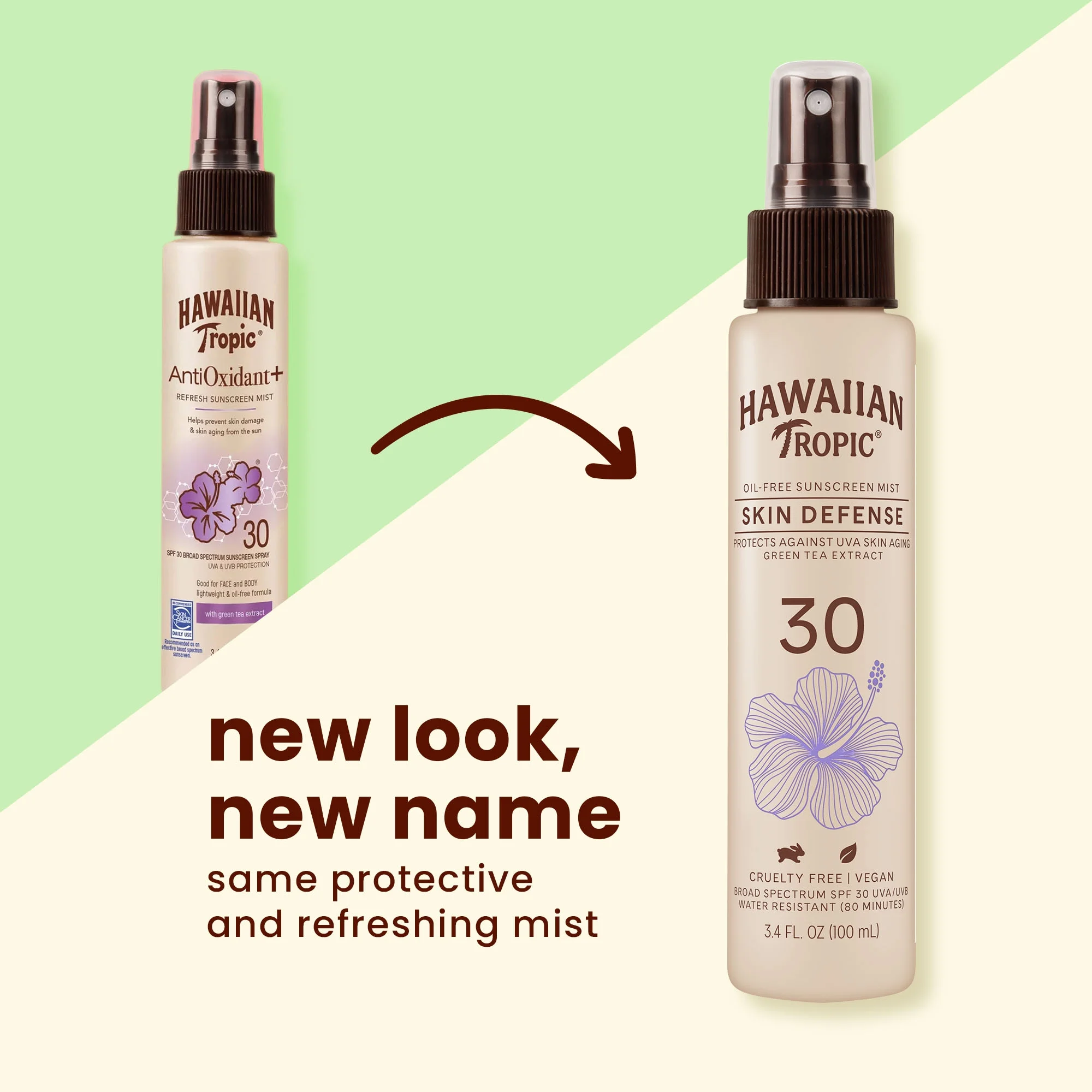 Hawaiian Tropic Skin Defense Sunscreen Mist SPF 30, 3.4oz Travel Size