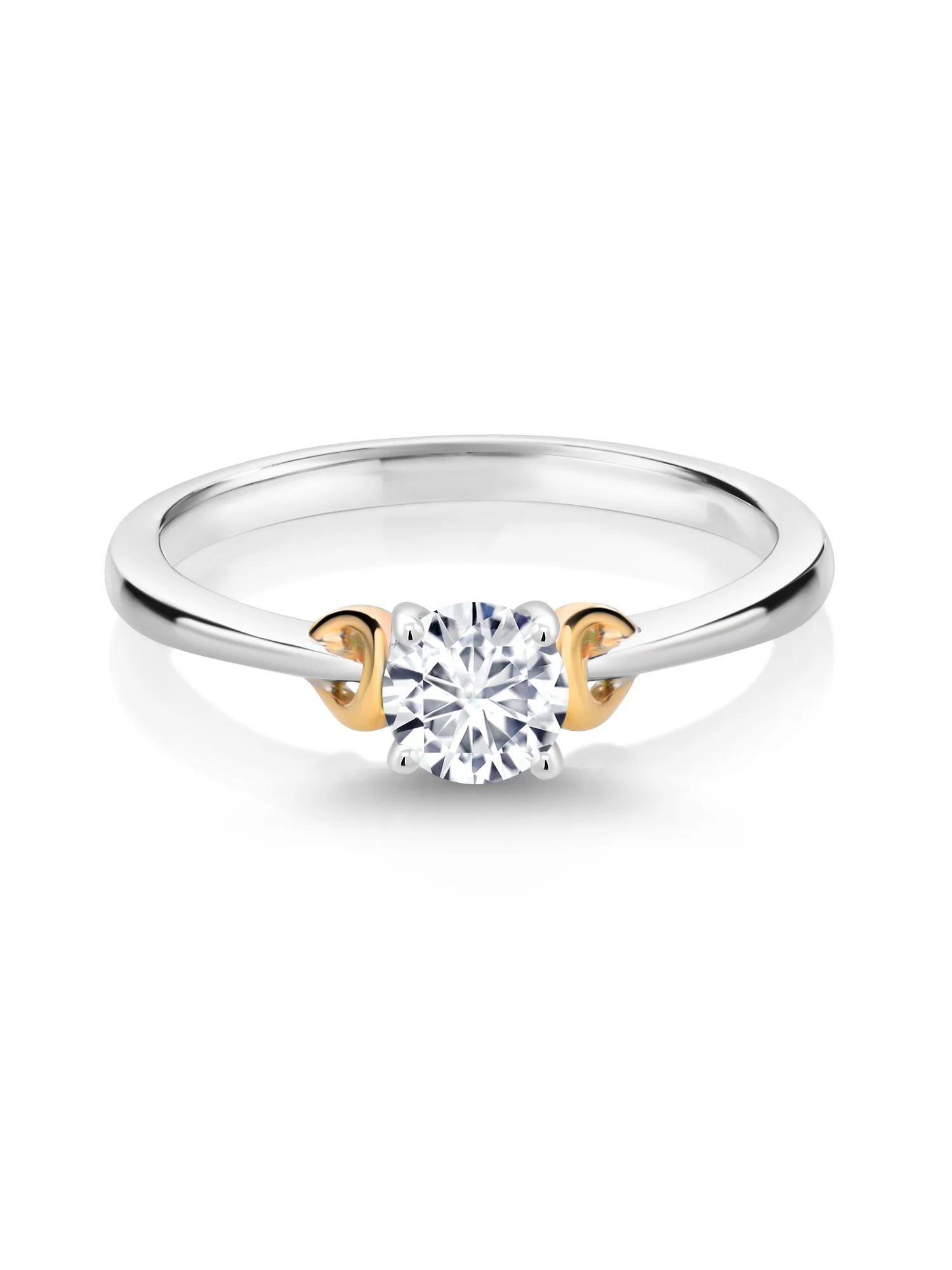 Gem Stone King 925 Sterling Silver and 10K Yellow Gold White Lab Grown Diamond Solitaire Engagement Ring For Women (0.50 Cttw, Round 5MM, Gemstone April Birthstone, Size 5)