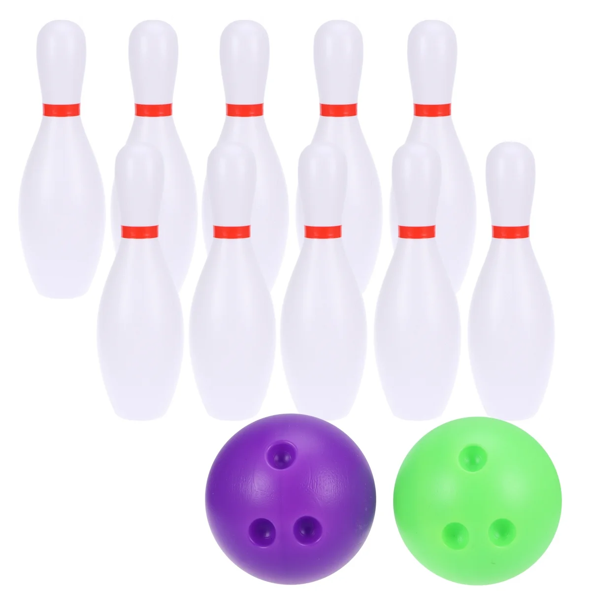 Hemoton 12pcs Large Size Bowling Play Sets Indoor Outdoor Sports Bowling Games Toy for Children Kids (10pcs Bowling White + 2pcs Balls Random Color)