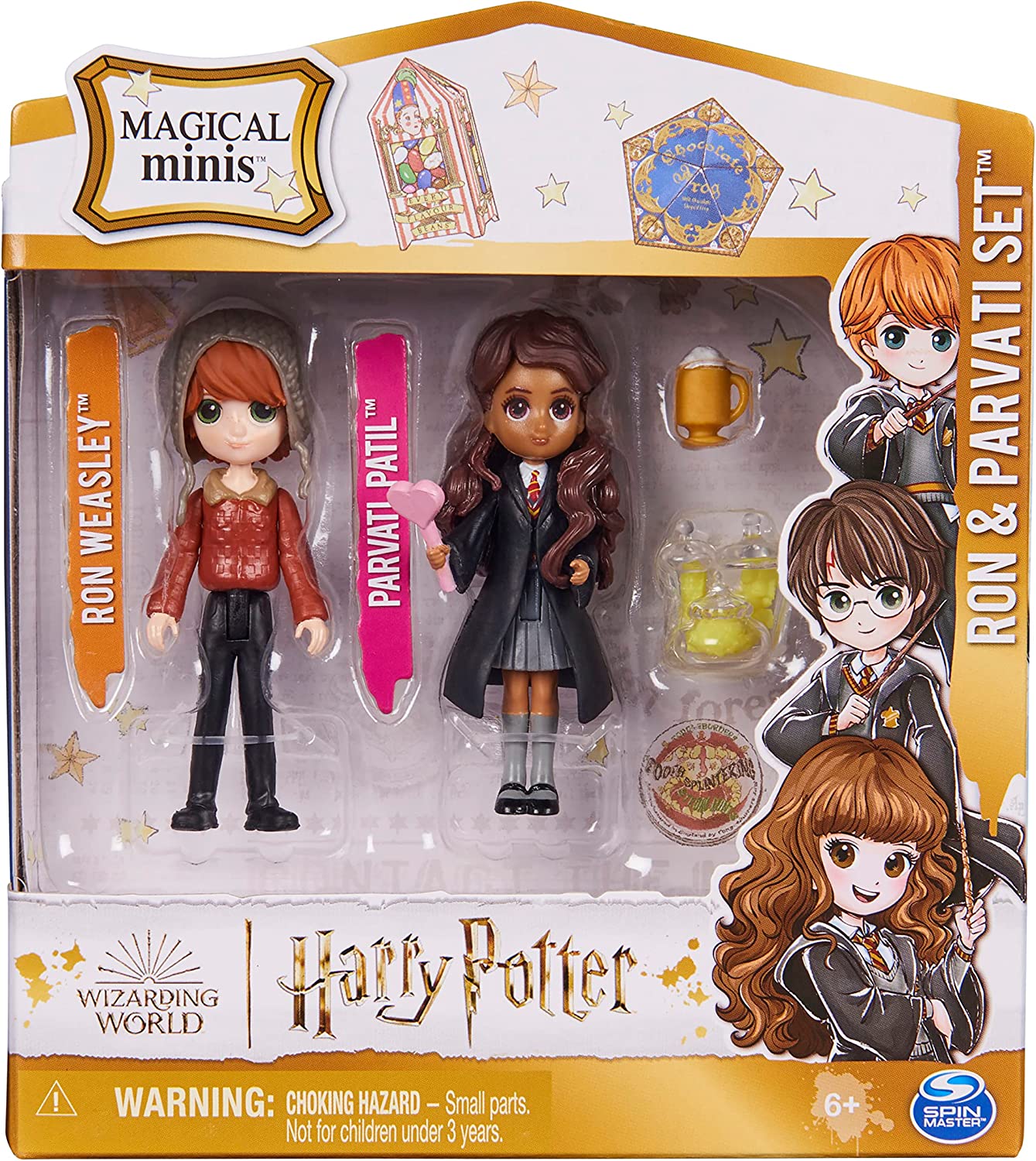 Wizarding World Harry Potter, Magical Minis Ron Weasley and Parvati Patil Figure Set with 2 Doll Accessories, Kids Toys for Ages 6 and up