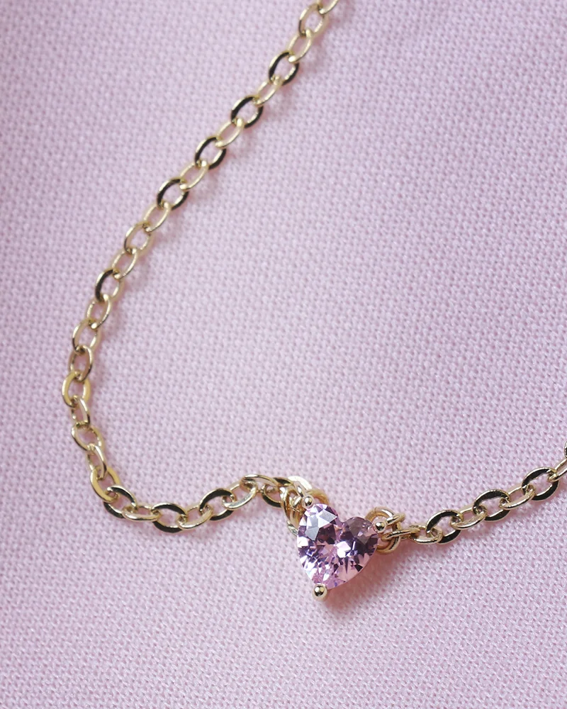 By Fabrizio Design Aurora Cuore Pink Heart Charm Gold-Plated Chain Necklace for Women