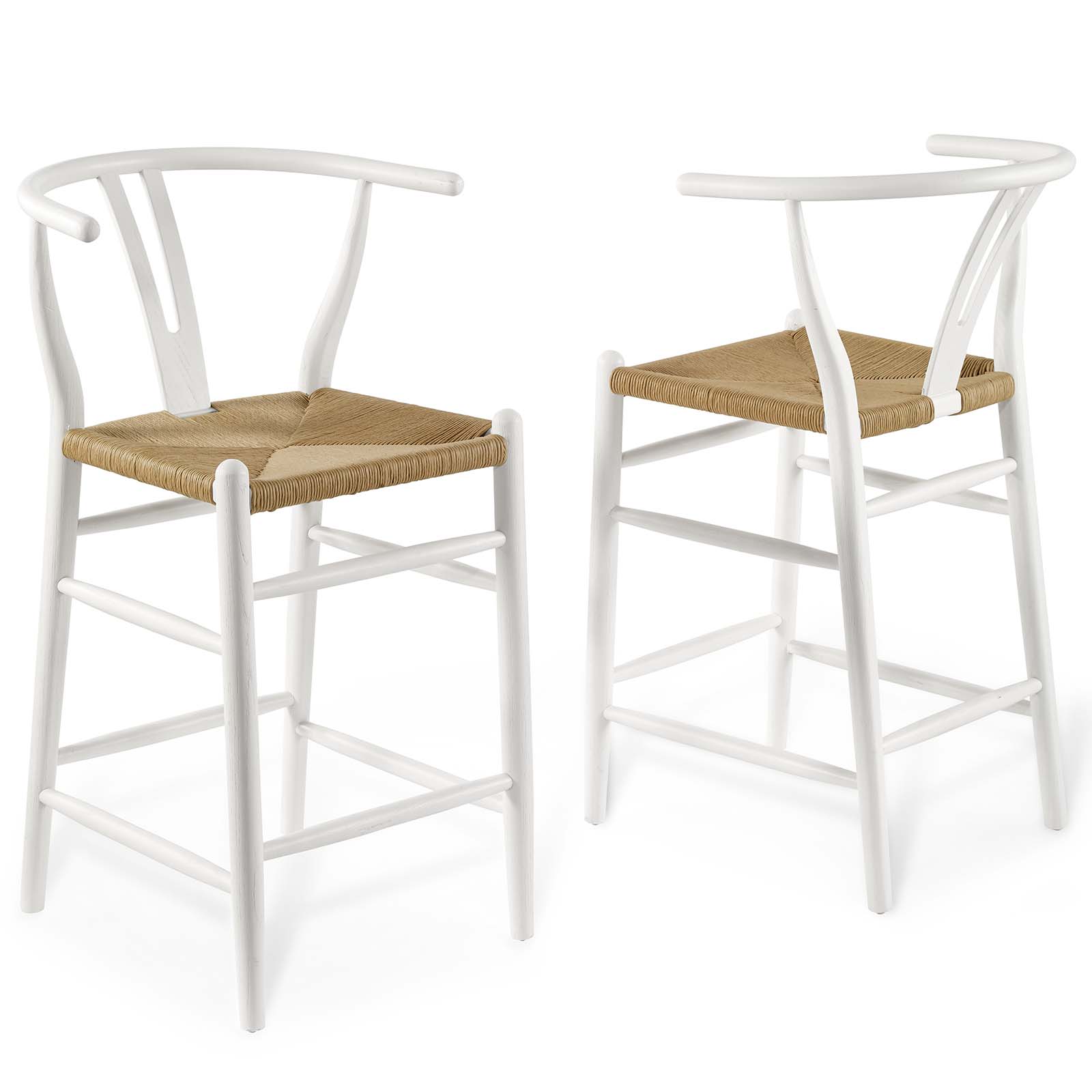 Modway Amish Wood Counter Stool Set of 2 in White