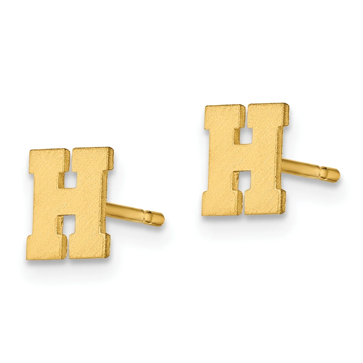 Saris and Things 10K Yellow Gold Laser Brushed Initial Letter H Post Earrings