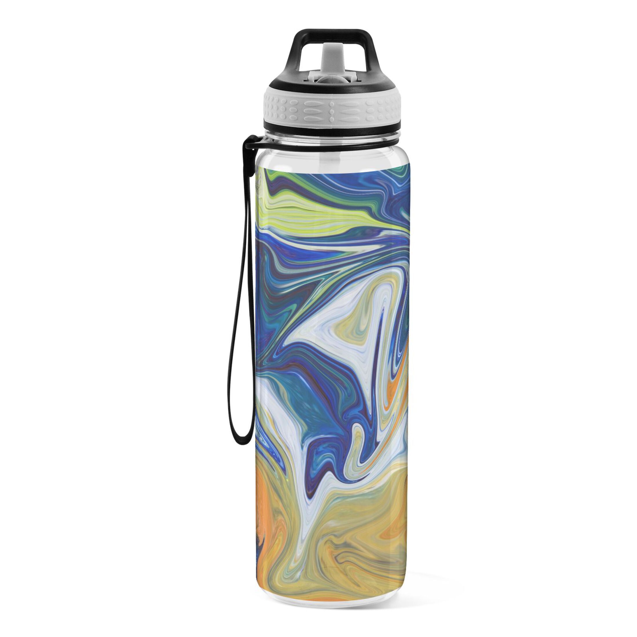 Marble with Green and Blue 32oz Water Bottles with Straw Tritan Leakproof Sports Bottle BPA Free Clear for Fitness Gym Swimming Cycling