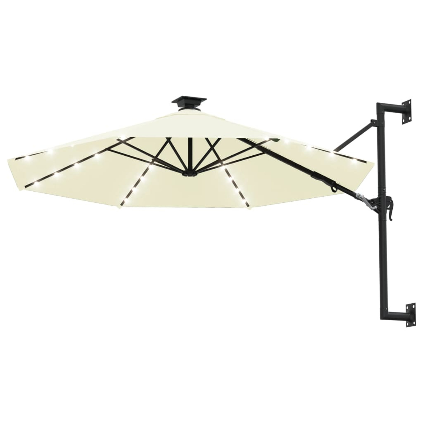 moobody Wall Mounted Parasol with LEDs and Metal Pole Garden Folding Umbrella Sand for Backyard, Terrace, Poolside, Lawn, Outdoor Furniture 118.1 x 51.6 Inches (Diameter x H)