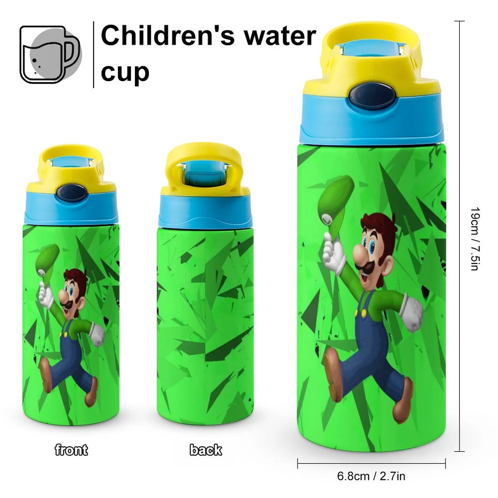 Luigi's Mansion Running Kid's Insulated Water Bottle With Straw Vacuum Stainless Steel Cup Leak-Proof Children Toddler Thermoses
