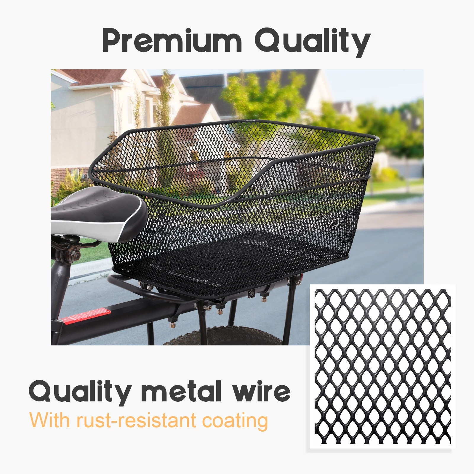 Aibecy Bicycle basket,Metal Wire Waterproof Rear Bike Rainproof Cover Mewmewcat L Universal RearCarrier Picnic Mount To Most Rear Waterproof Metal Bike 20 L Universal Rear Waterproof