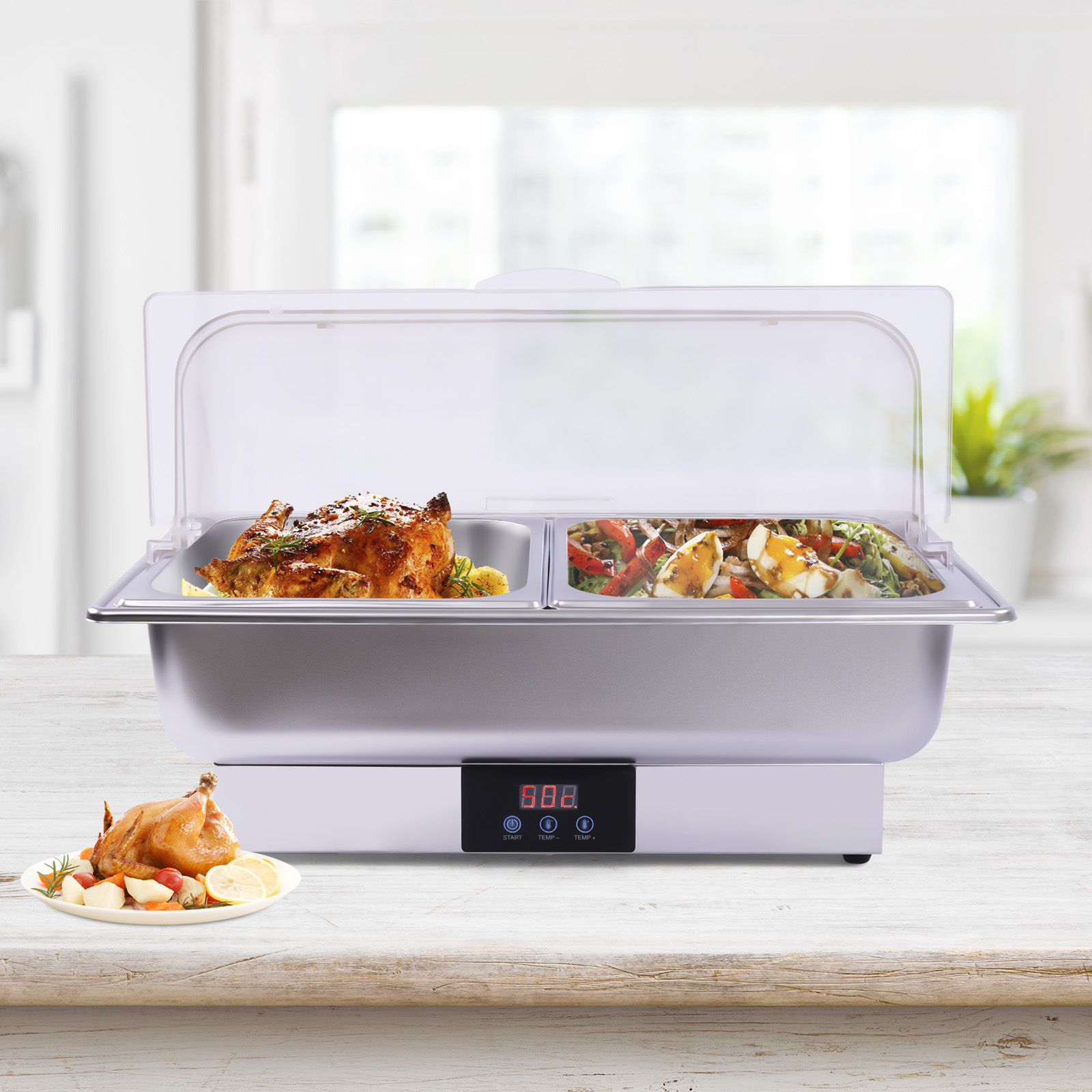 Loyalheartdy 110V Chafing Dish Buffet Set 2 Food Pot Stainless Steel Food Warmer for Home, Catering