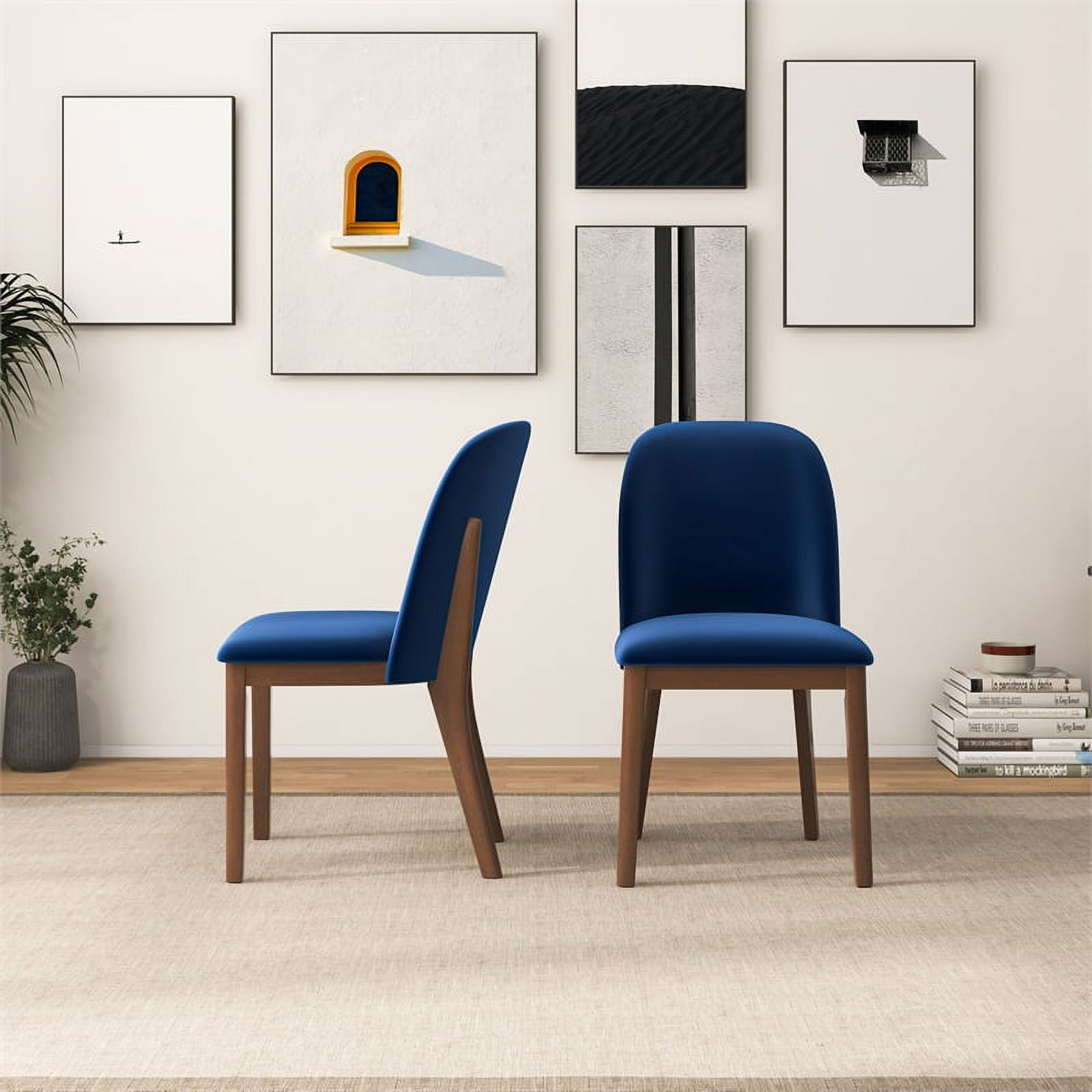 Belar Mid-Century Velvet Dining Chair in Navy Blue (Set of 2)