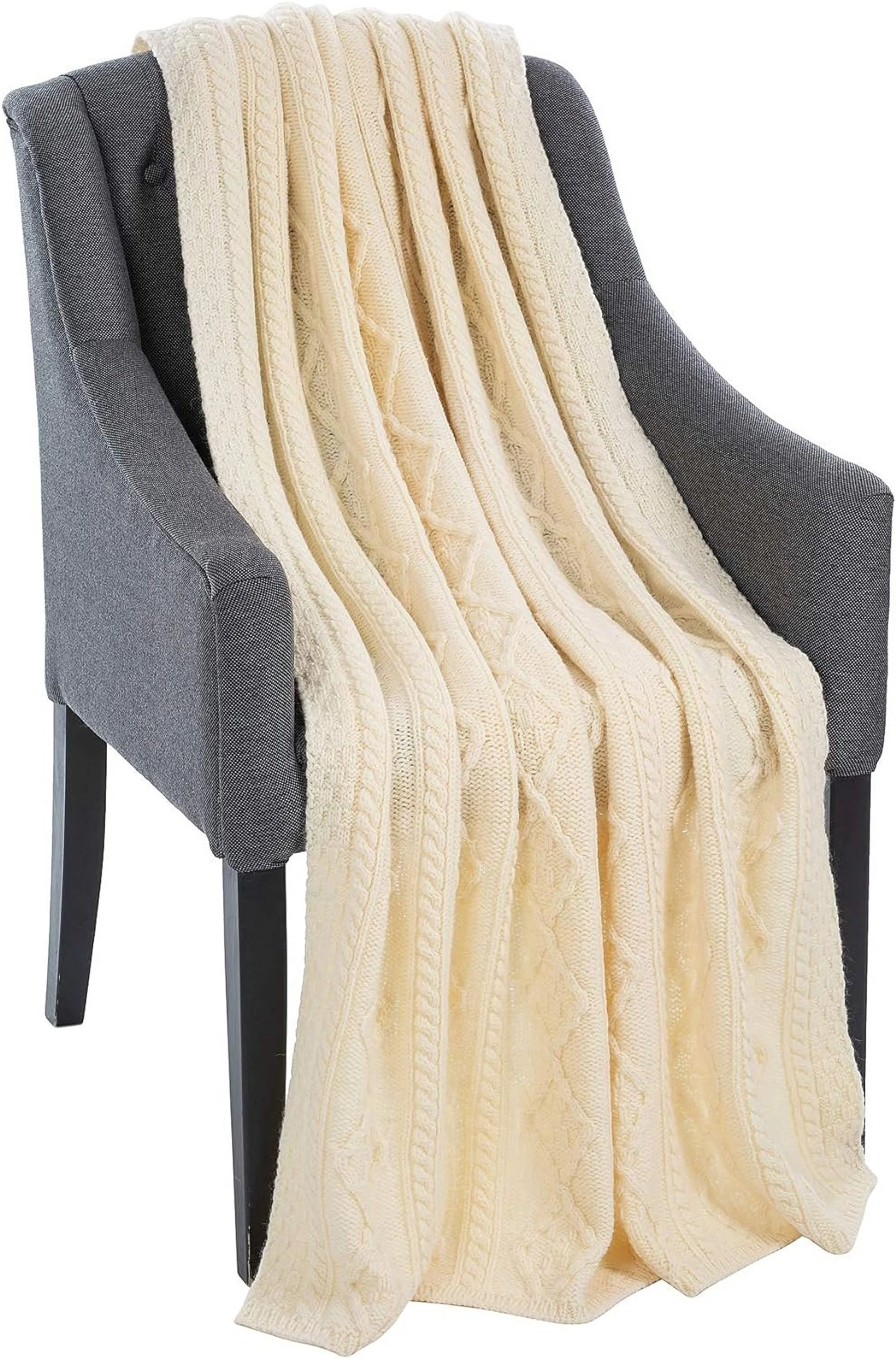 Merino Wool - Aran Knit Couch Throw Blanket 40