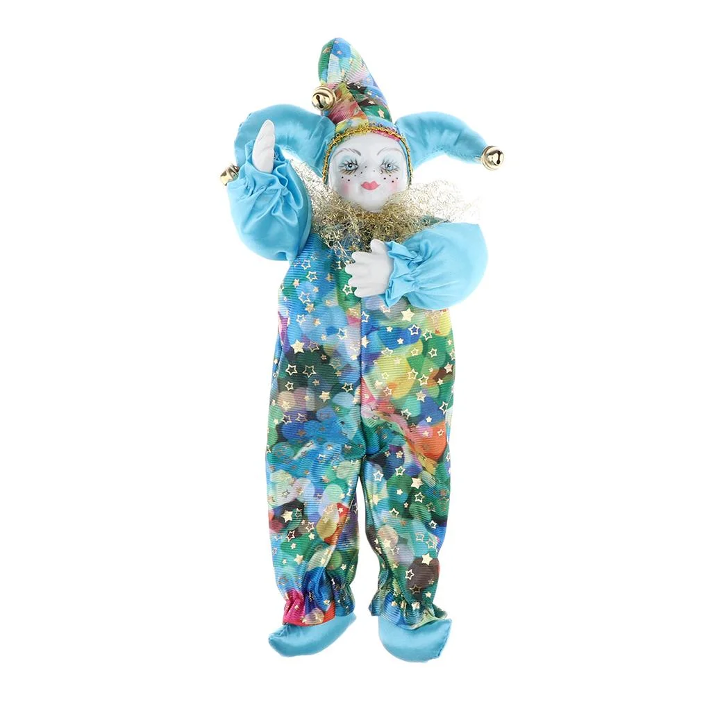 14inch Porcelain Smiling Clown Doll Wearing Colorful Outfits, Funny Harlequin