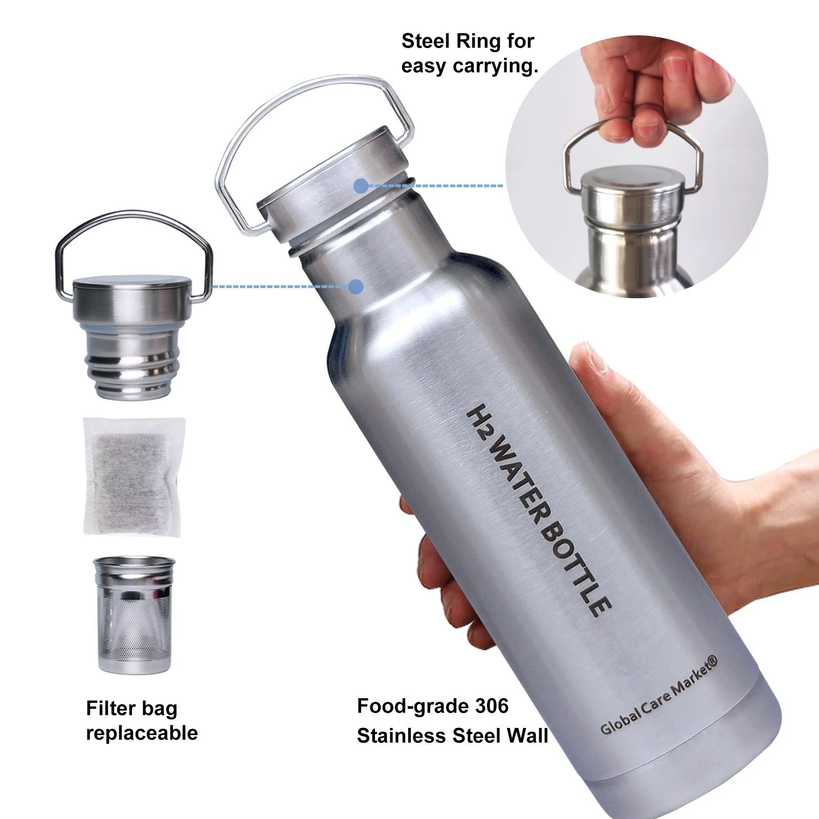 Hydrogen Water Bottle – Insulated Stainless Steel Alkaline Water Flask Energy Water Ionizer with Filter to Enhance Your Drinking Water