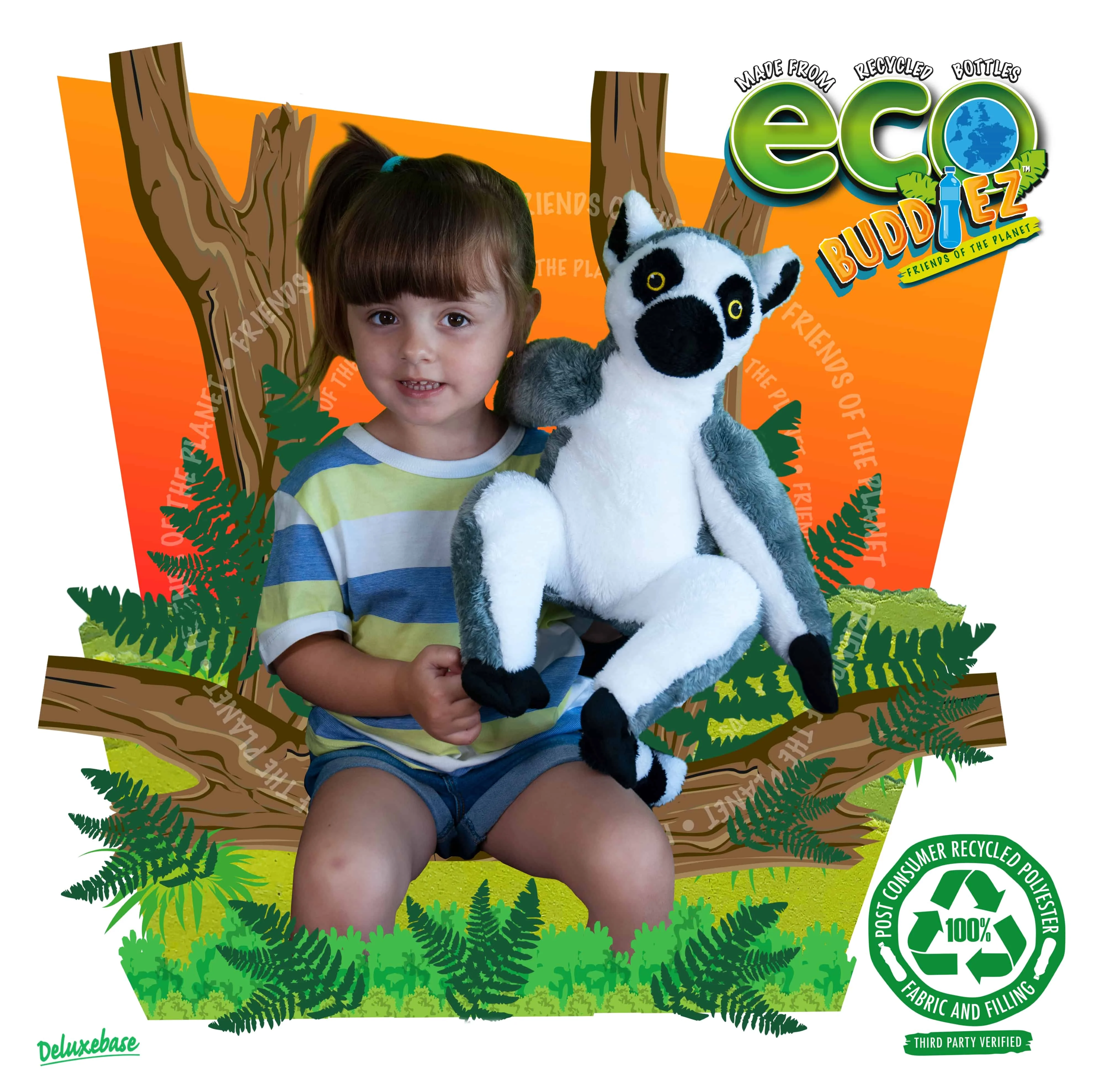 EcoBuddiez - Ring Tailed Lemur from Deluxebase. Large 12 inch Soft Plush Toy made from Recycled Plastic Bottles. Eco-Friendly Cuddly Gift for Kids and Cute Animal Soft Toy for Toddlers.