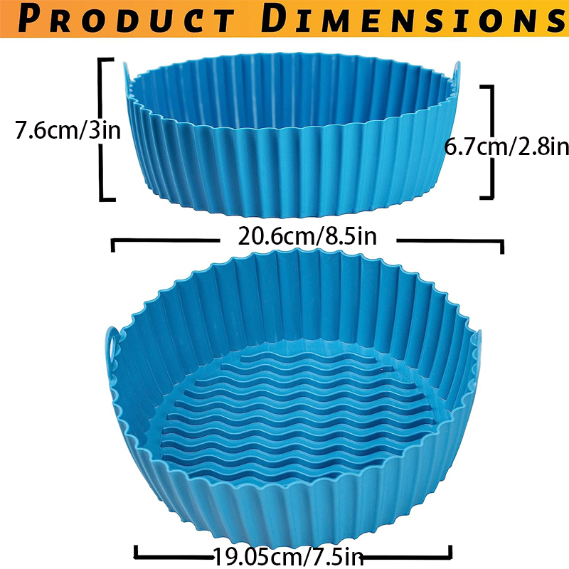 Silicone Air Fryer Liners 8.5 Inch Round 3 Pack - Silicone Air Fryer Liners Reusable, Air Fryer Liner 5 Quart To 7 Quart, Airfryer Liners XL, Air Fryer Silicone Liners For Air Fryer Basket