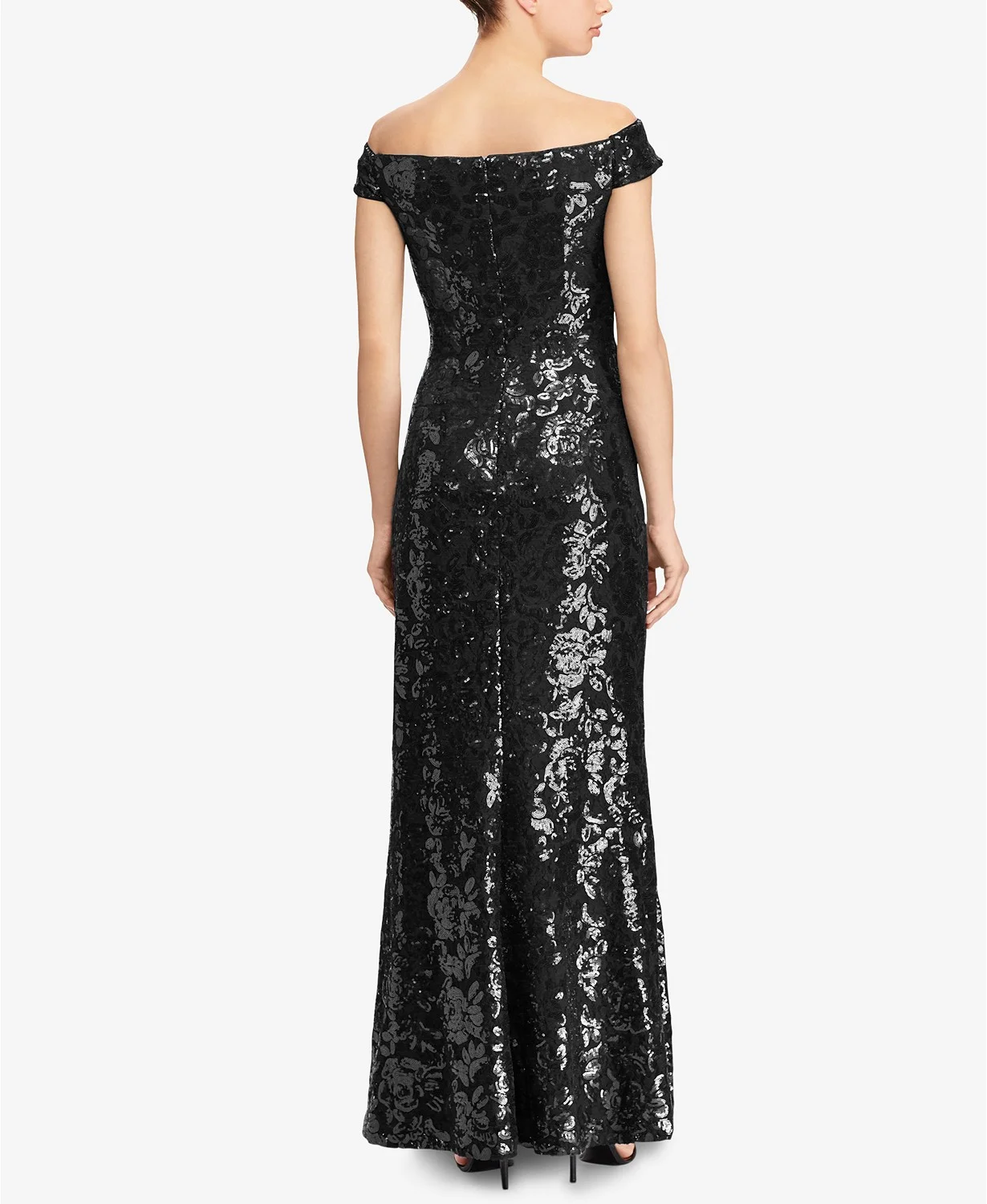 LAUREN RALPH LAUREN Womens Off The Shoulder Sequin Gown