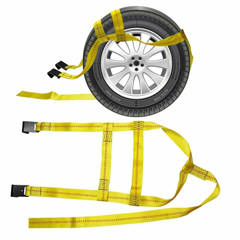 2 Pcs Car Tow Dolly Tire Wheel Basket Tow Straps with Flat Hooks Fit 14-20