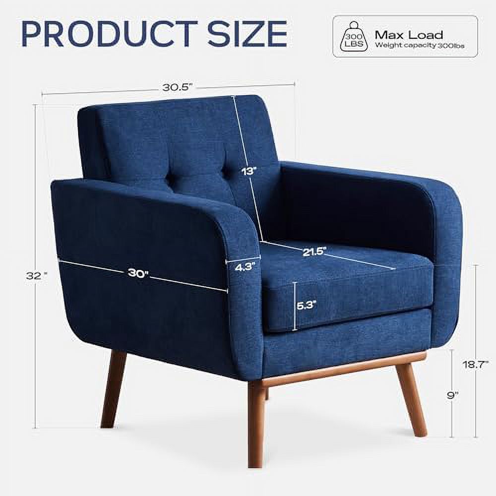 LLBIULife Fabric Accent Chair  Mid Century Modern Arm Chair Button Tufted Living Room Chairs Easy to Install  Upholstered Comfy Sofa Chair for Bedroom Study Office Reading Corner (Dark Bl