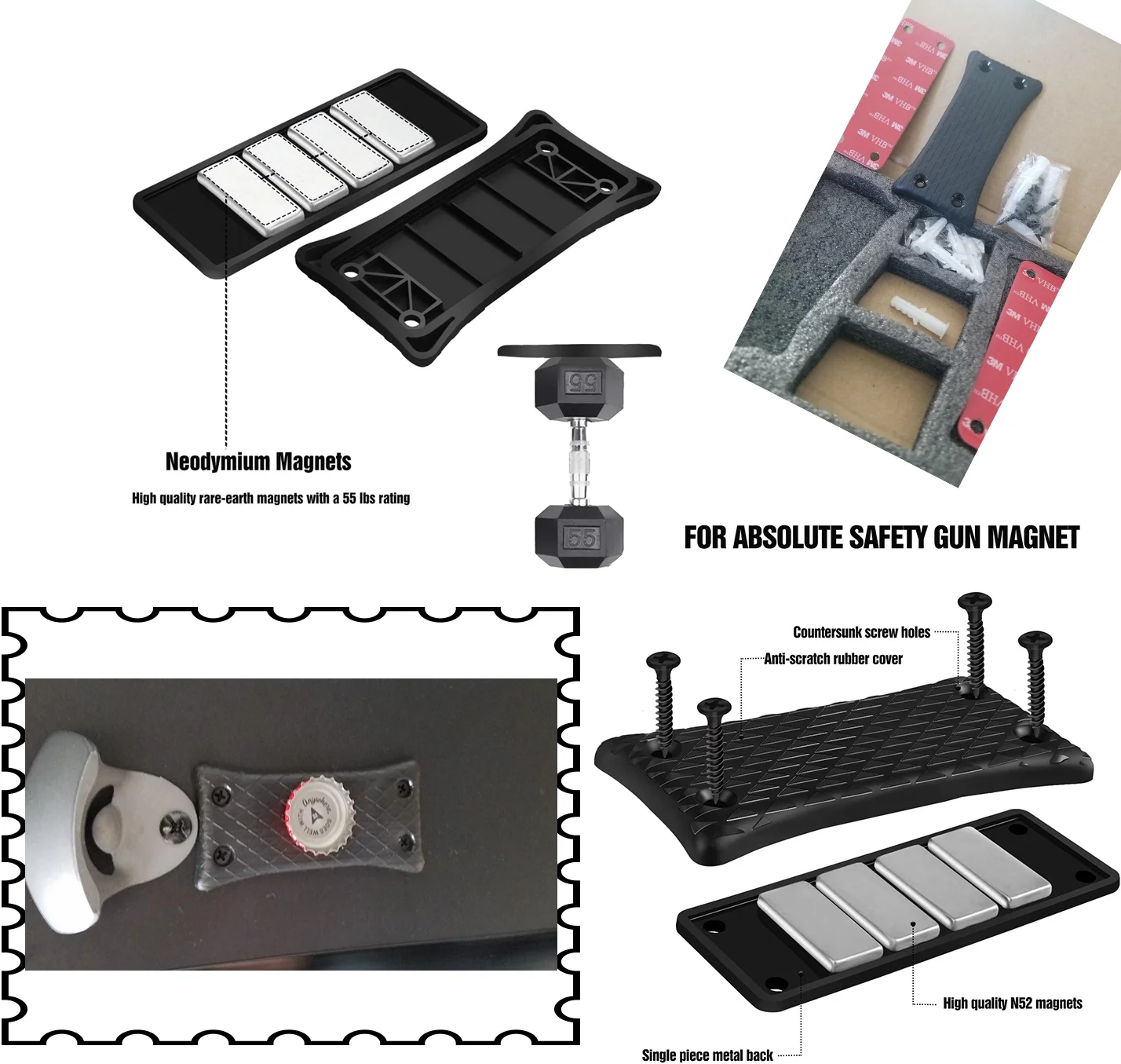 4-Pack Magnetic Gun Mount, 50 Lbs Rating,Gun Holder Holster for Pistol, Handgun, Safe, Using in Cars, Truck, Wall, Desk, Vehicle and Home