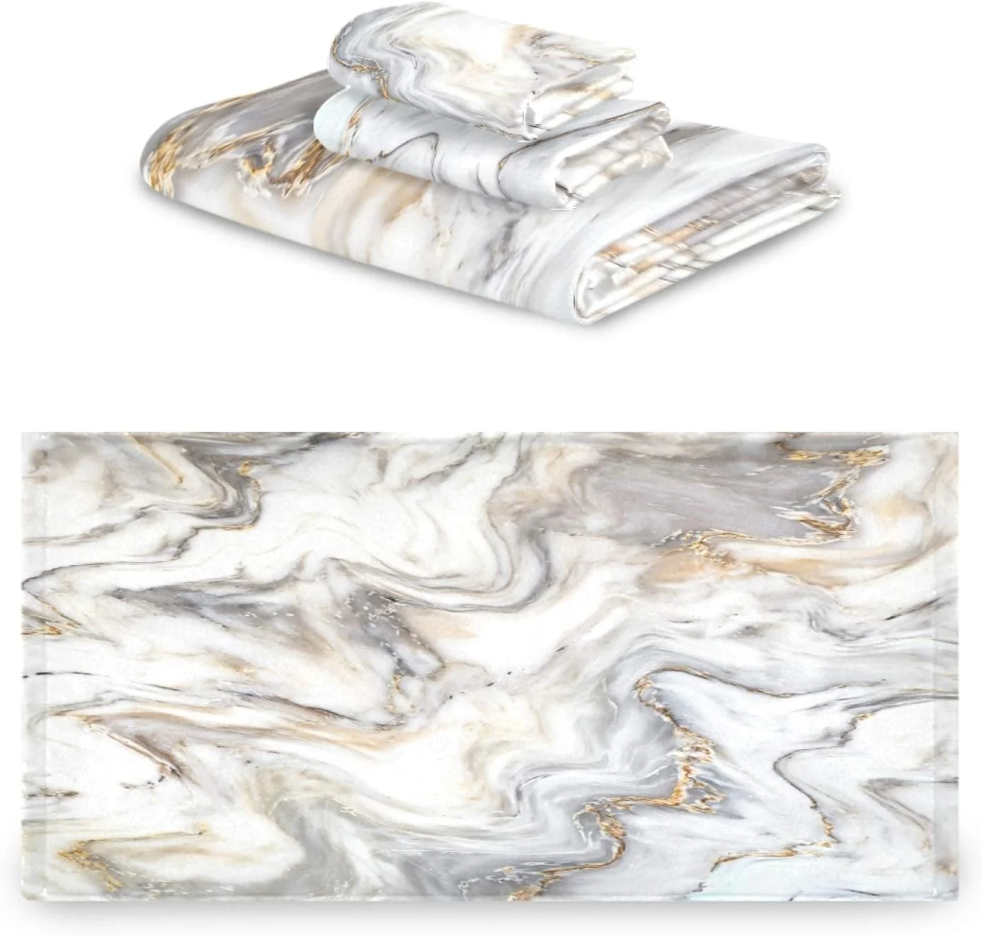 Wellsay 3 Piece Marble Ink Texture Towel Set, Super Soft, Heavy Weight & Absorbent