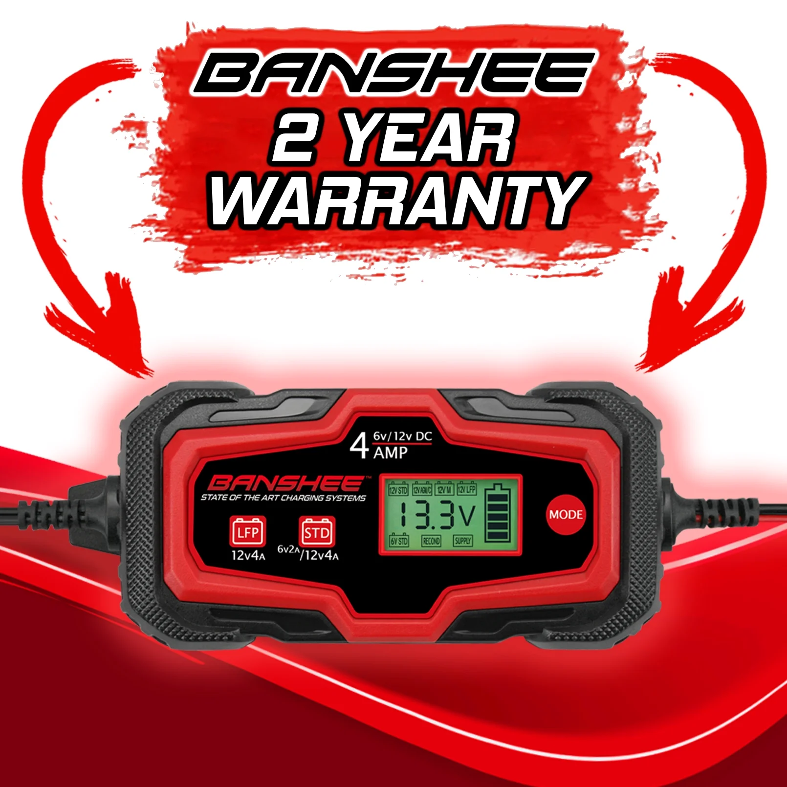 Banshee  6-12V & 6A Smart Car Battery Charger for Motorcycle, ATV & Deep Cycle Batteries