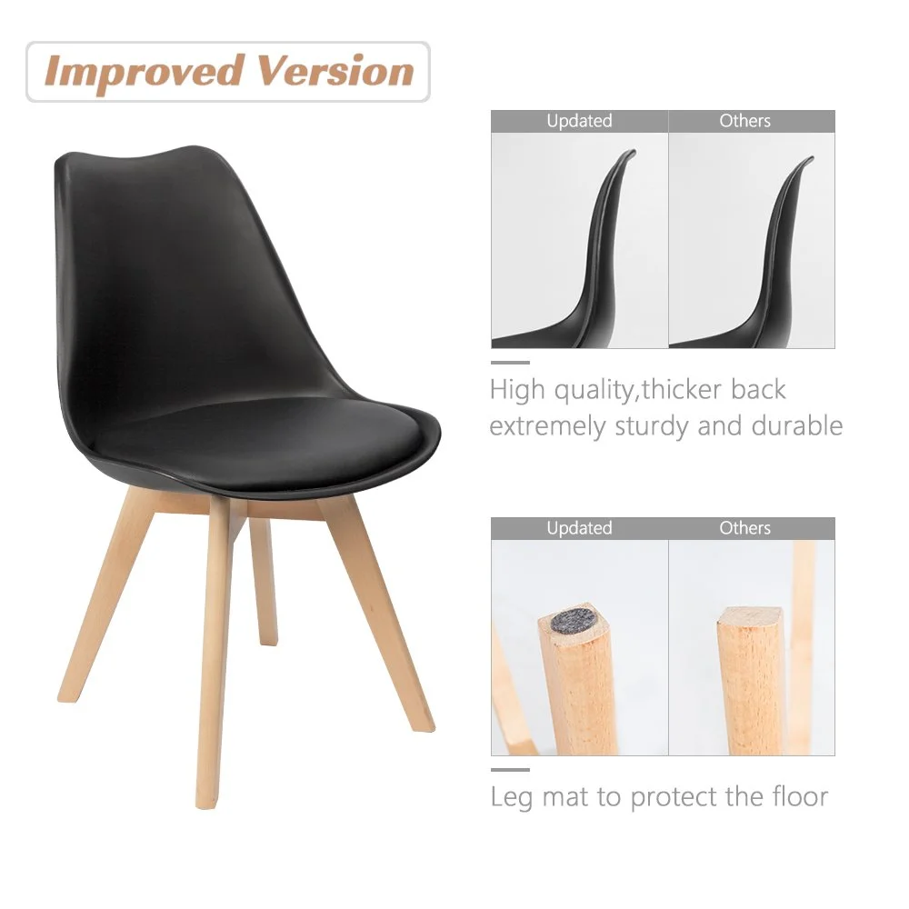 Lacoo Dining Chair Modern Style DSW Upholstered Dining Chair Indoor Kitchen Dining Living Room Side Chairs with Classic Shell and Beech Wood Legs Set of 4 (Black)