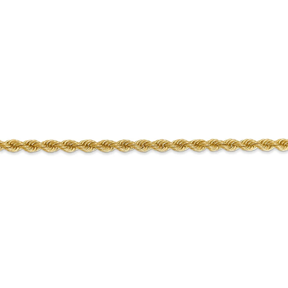 Real 14kt Yellow Gold 3mm Regular Rope Chain; 9 inch; Lobster Clasp; for Adults and Teens