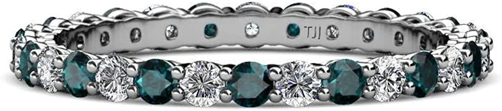 London Blue Topaz & Lab Grown Diamond 3/4 ctw Women Eternity Ring Stackable 14K Gold