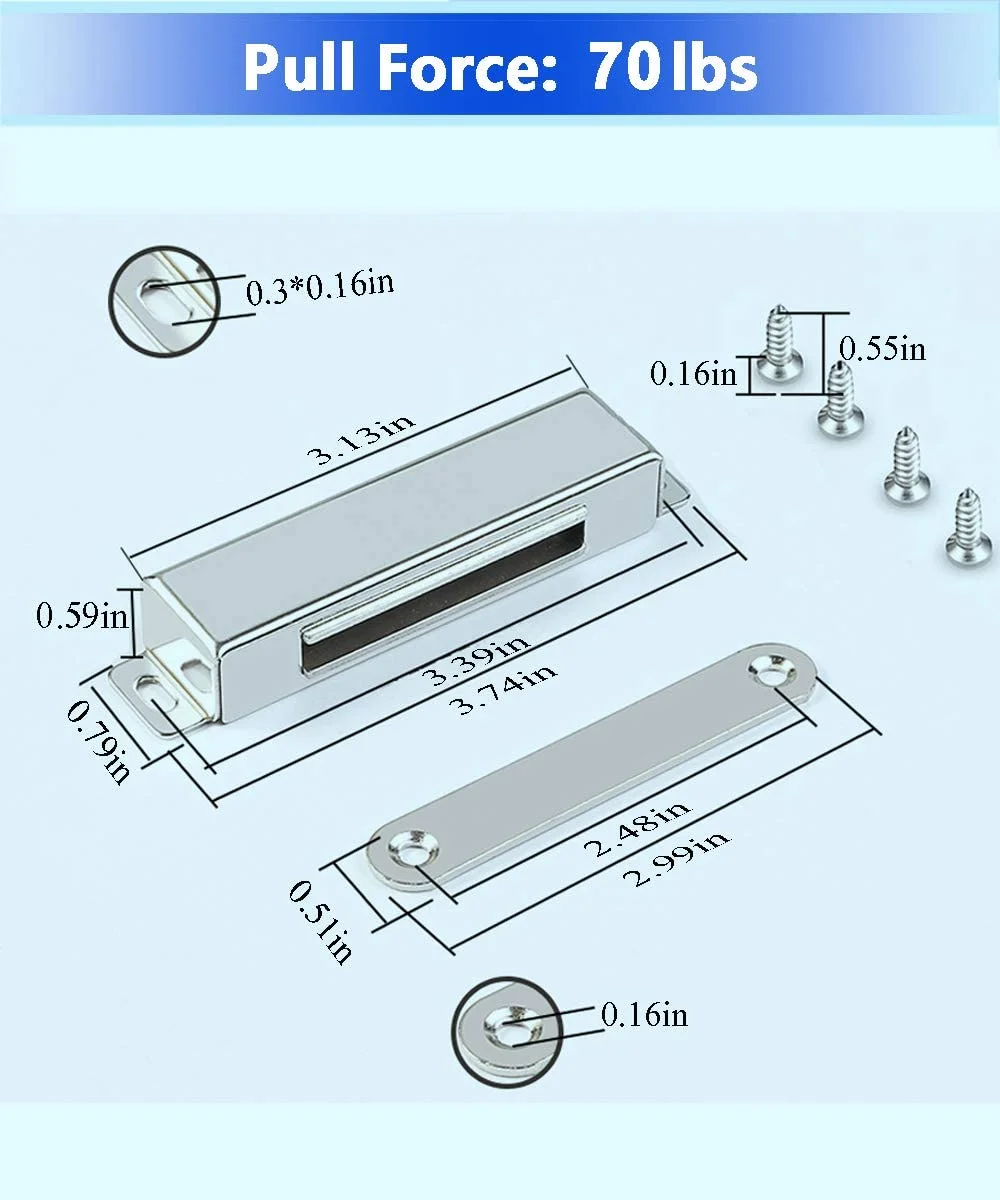 Door Magnetic Catch - 90lb High Magnetic Stainless Steel Heavy Duty Catch for Kitchen Bathroom Cupboard Wardrobe Closet Closures Cabinet Door Drawer Latch (3.7 in Silver, 9-Pack)