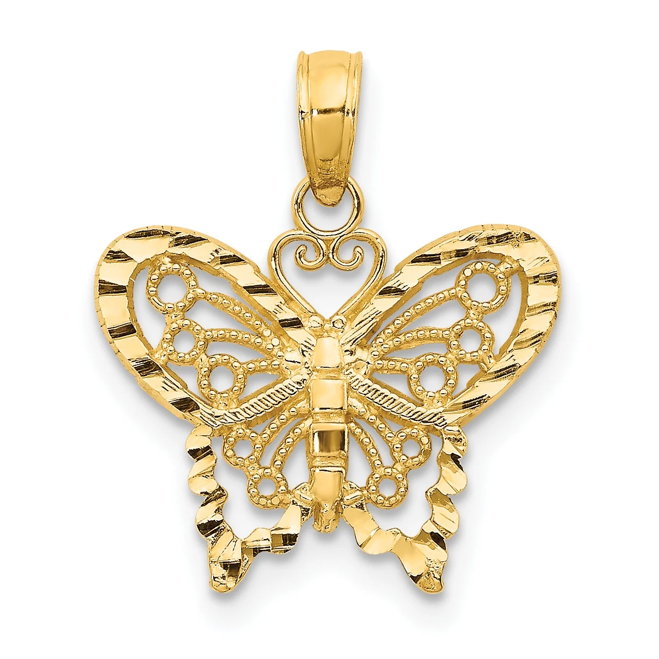 Carat in Karats 10K Yellow Gold Diamond-Cut Butterfly Pendant Charm With 10K Yellow Gold Lightweight Rope Chain Necklace 18''