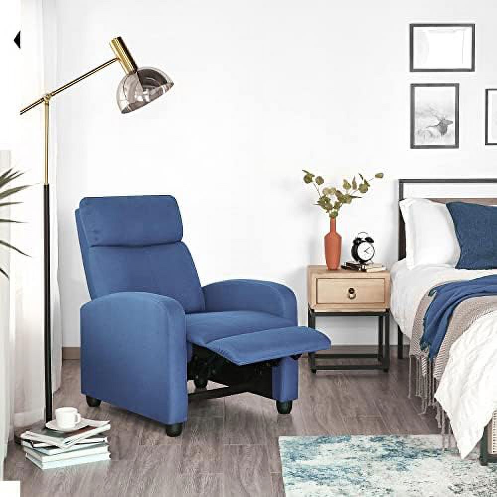 TJUNBOLIFE Home Theater Seating Fabric Recliner Chair Modern Single Living Room Reclining Sofa with Pocket Spring Light Blue