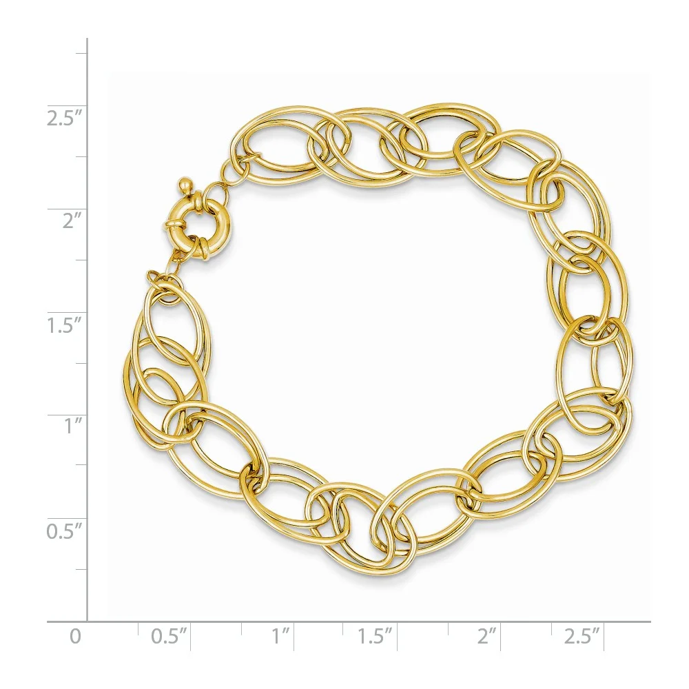 Real 14kt Yellow Gold Fancy Oval Link Chain Bracelet; 7.5 inch; for Adults and Teens; for Women and Men
