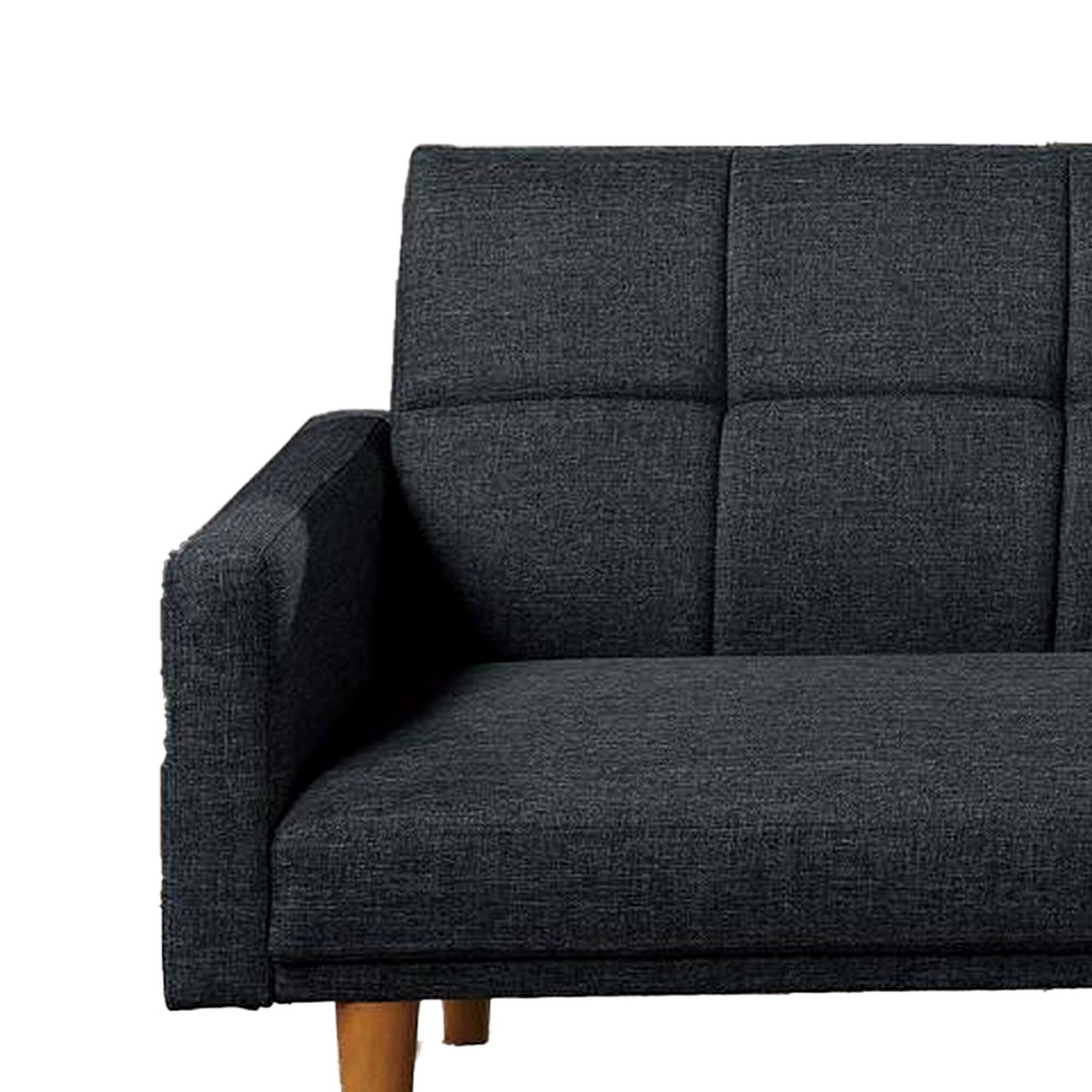 Fabric Adjustable Sofa with Square Tufted Back, Dark Gray