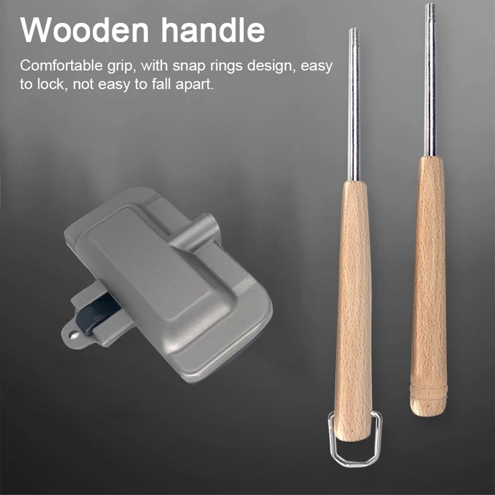 GoolRCwmdjCamping Sandwich Baking Pan Double-Sided Sandwich Maker Non-Stick Aluminum Flip Grill Pan with Removable Handle for Breakfast Pancakes Toast Omelets