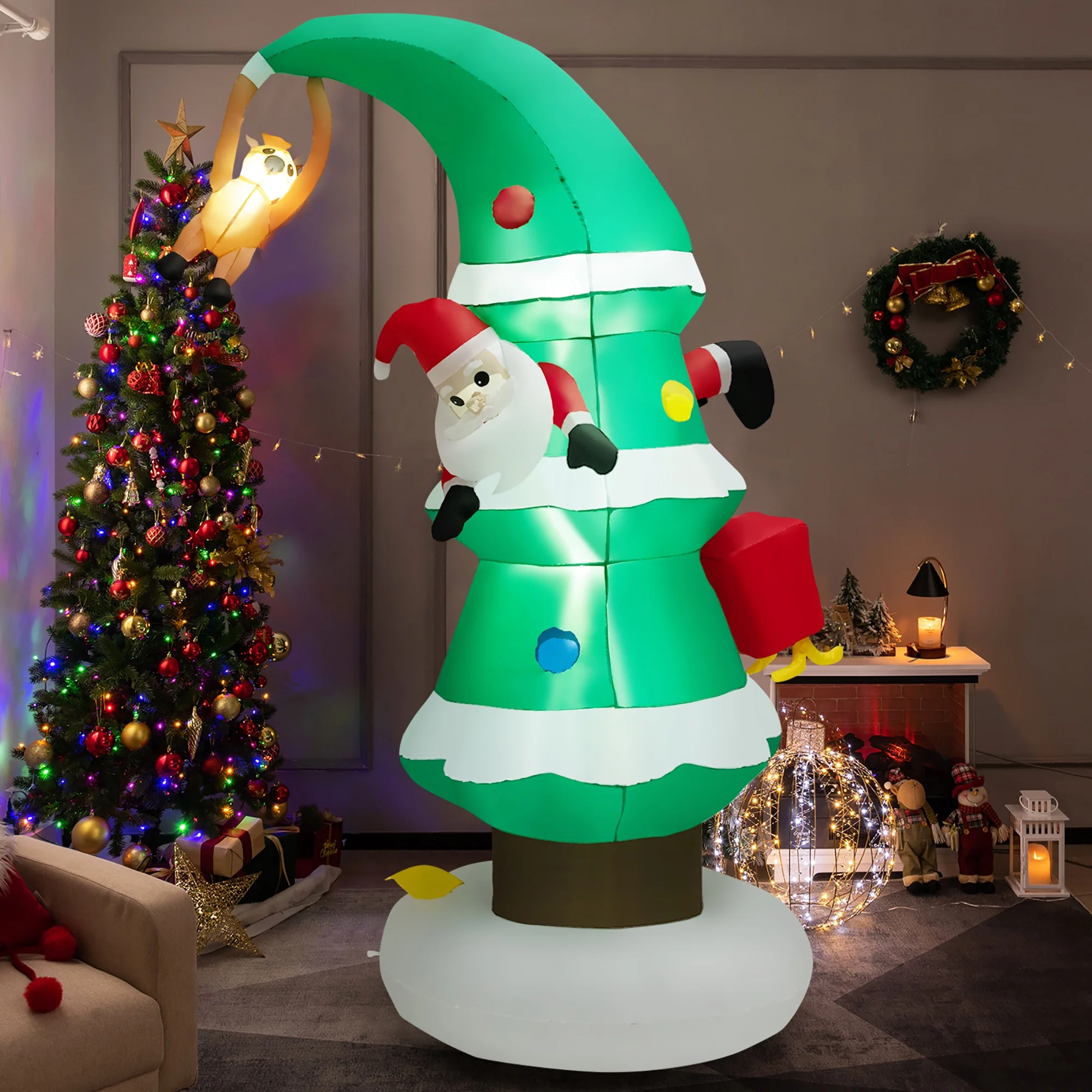 Costway 8FT Inflatable Christmas Tree with Santa Claus, Blowup Holiday Decoration