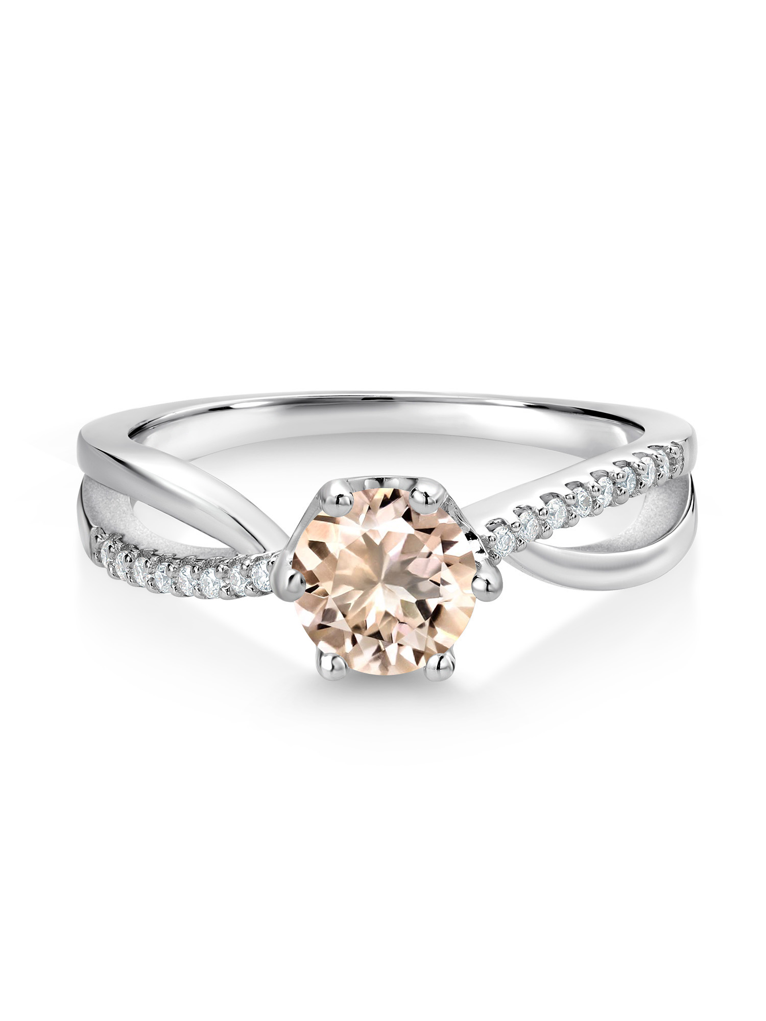 Gem Stone King 925 Sterling Silver Ring Round Morganite and Moissanite (0.68 Cttw)