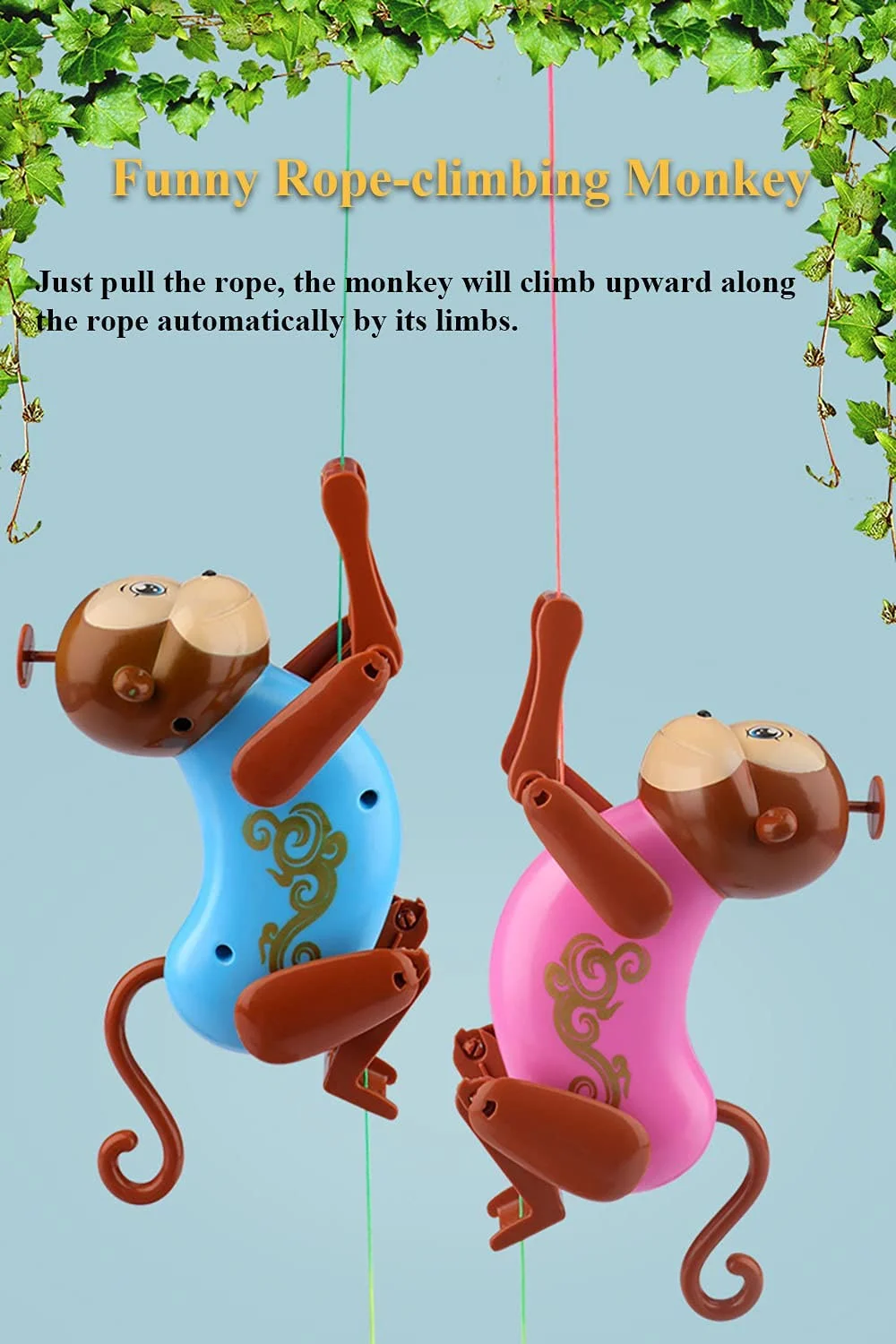 Rope-Climbing Monkey, Funny String-Climbing Monkey Toy Pull and Climb Monkey Pull String Monkey Interactive Toy with Funny Sound Effect for Kids (Blue)