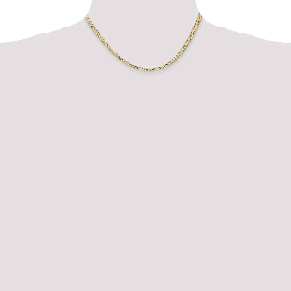 Real 14kt Yellow Gold 4mm Concave Open Figaro Chain; 16 inch; Lobster Clasp; for Adults and Teens; for Women and Men