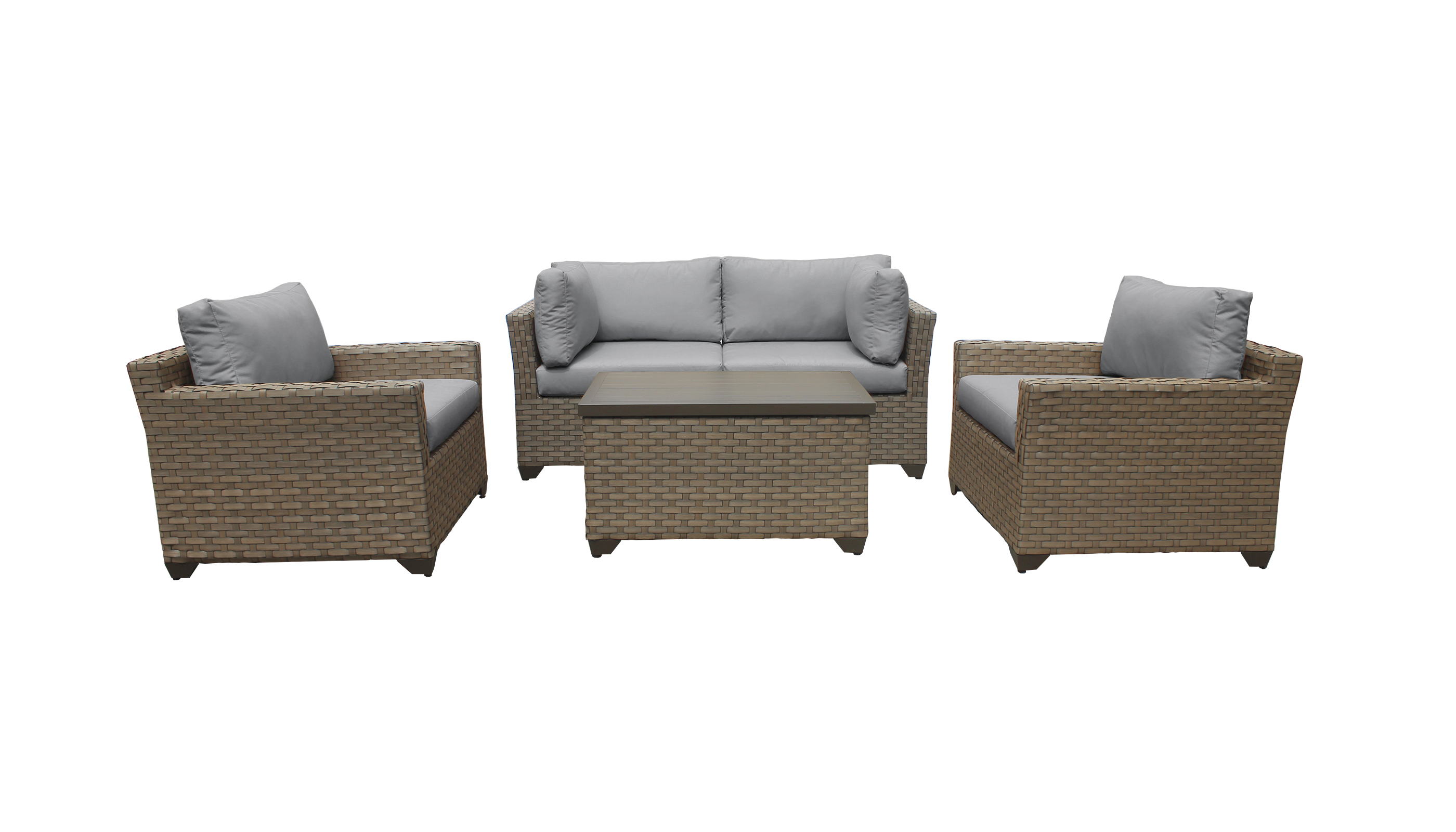 TK Classics Monterey Wicker 5 Piece Patio Conversation Set with Club Chair and 2 Sets of Cushion Covers