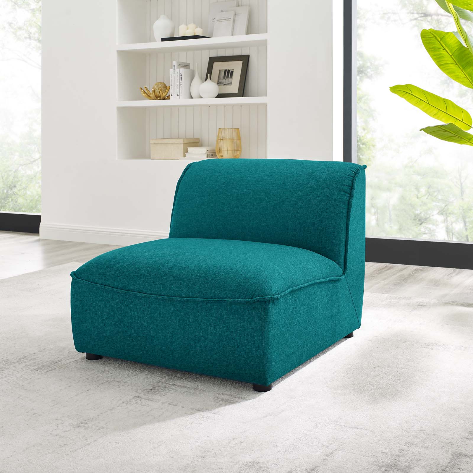 Sofa Middle Chair, Fabric, Teal Blue, Modern Contemporary Urban Design, Living Lounge Room Hotel Lobby Hospitality