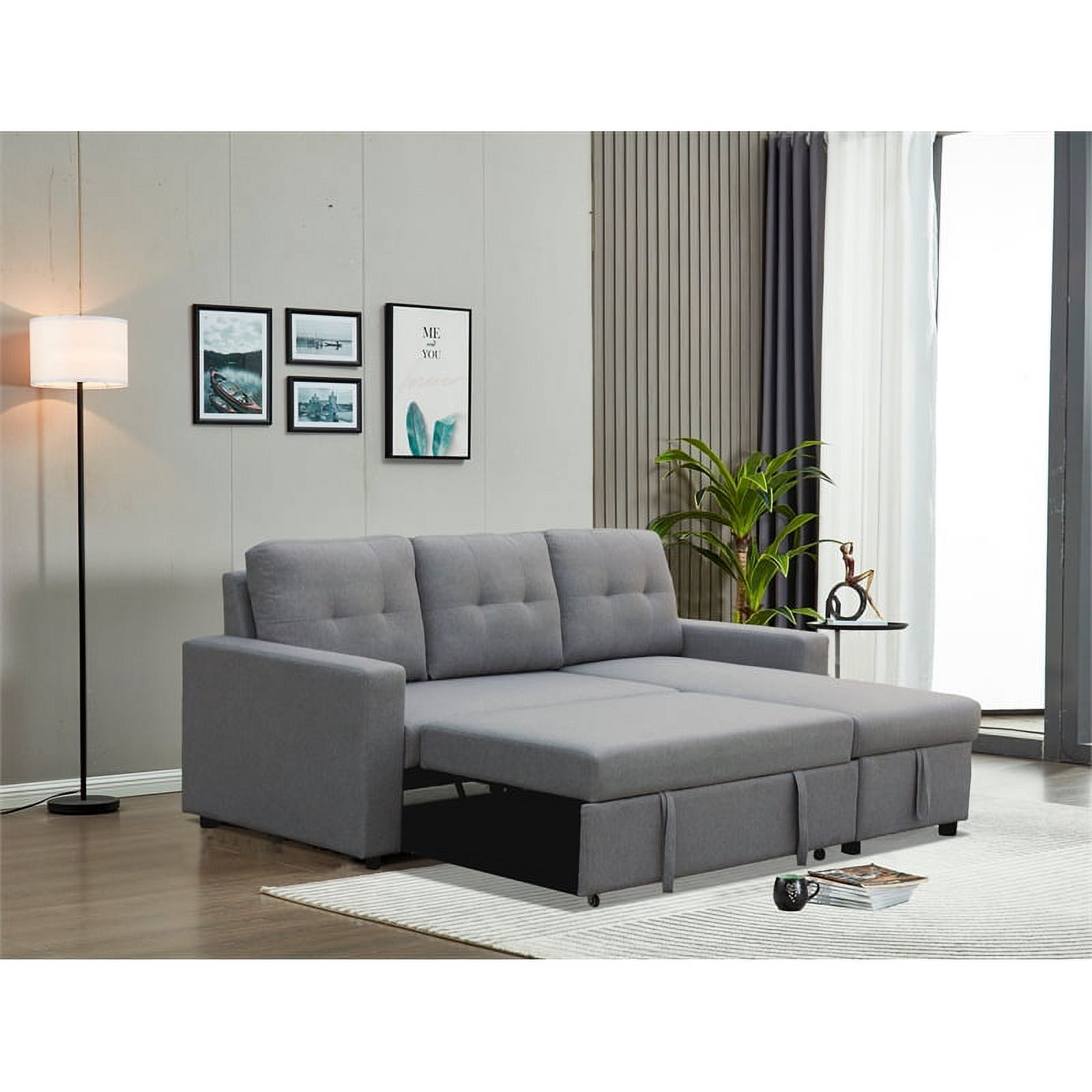 Bowery Hill Modern Fabric Reversible Sleeper Sectional in Gray