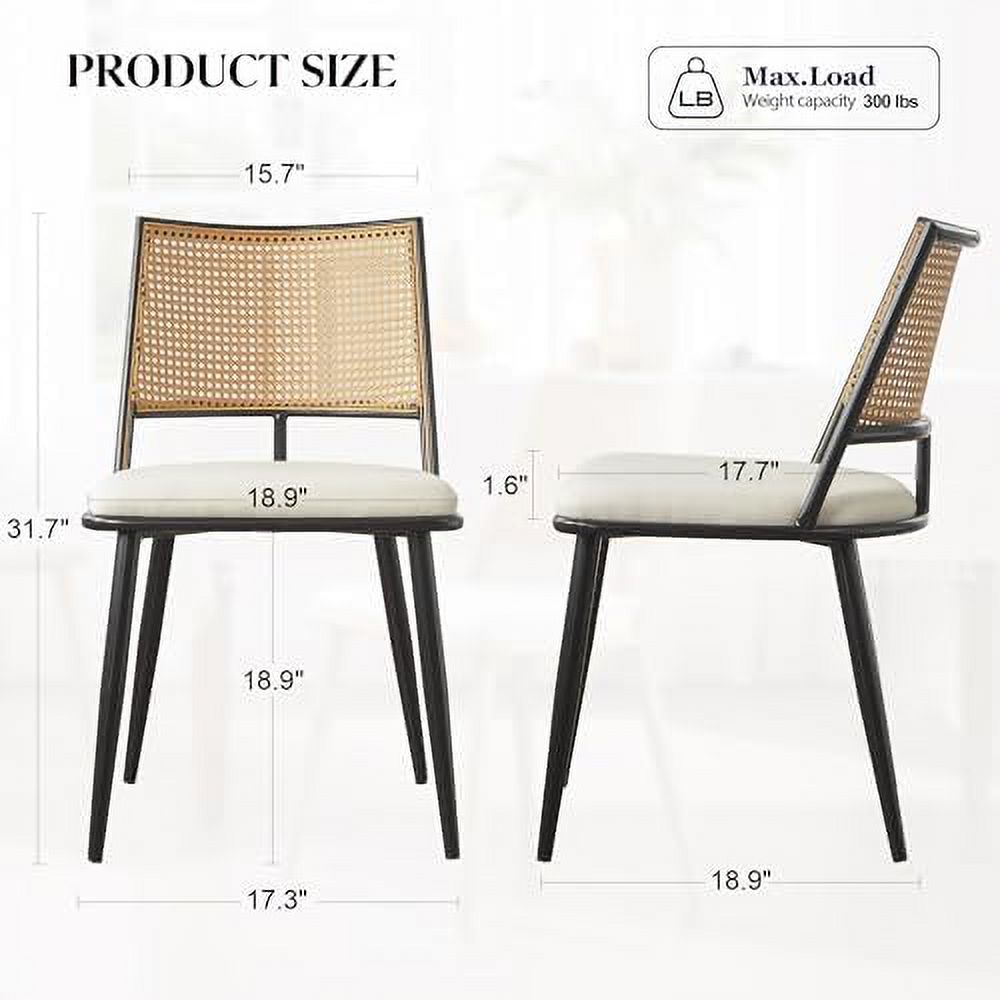 TJUNBOLIFE Rattan Dining Chairs  Upholstered Linen Kitchen Chairs with Metal Frame and Rattan Backrest  Mid-Century Modern Dining Chairs for Dining Room and Living Room(Wood Color)