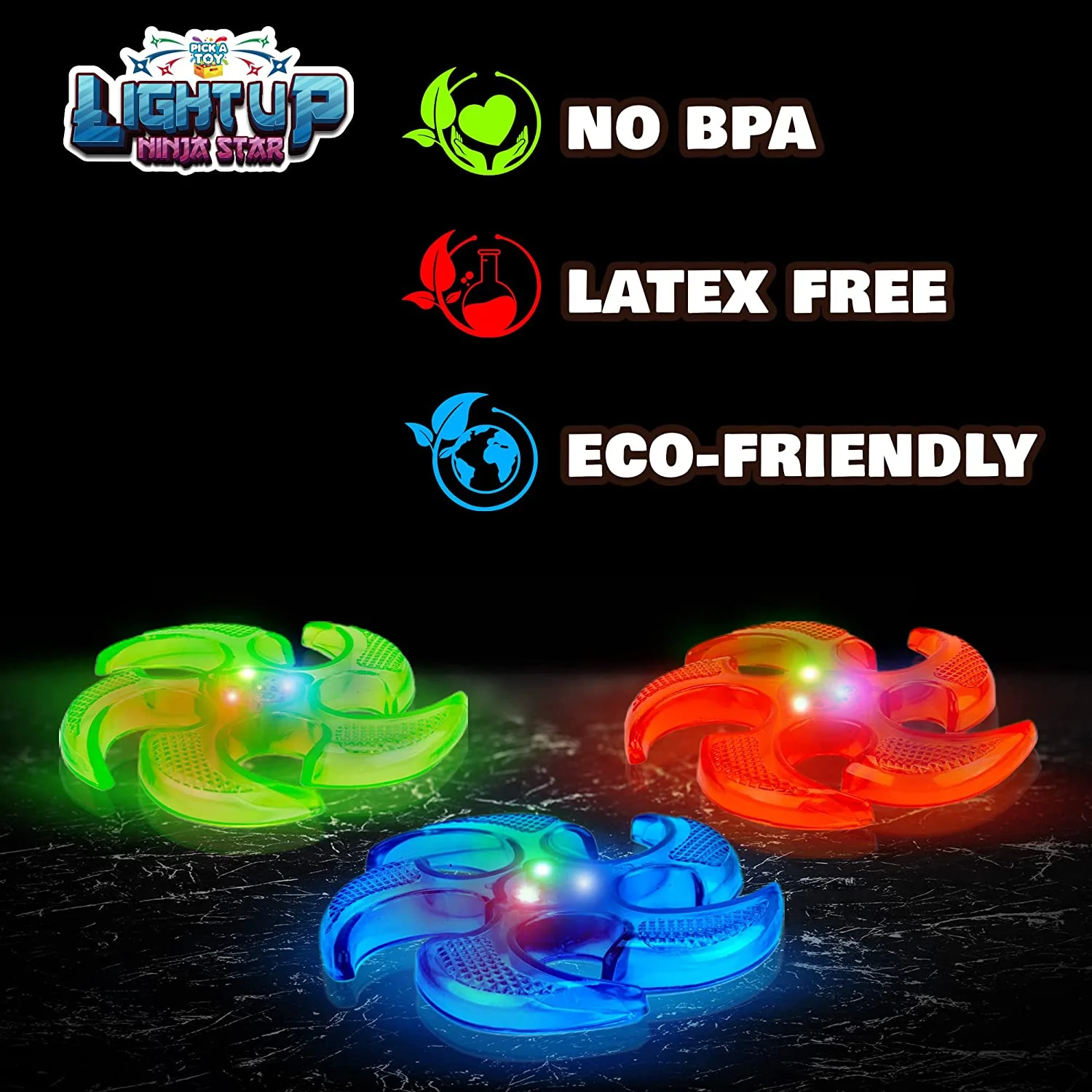 Light Up Ninja Flyers Set - 3 LED Electronic Stars for Tossing, Games, and Play, Includes Gift Box