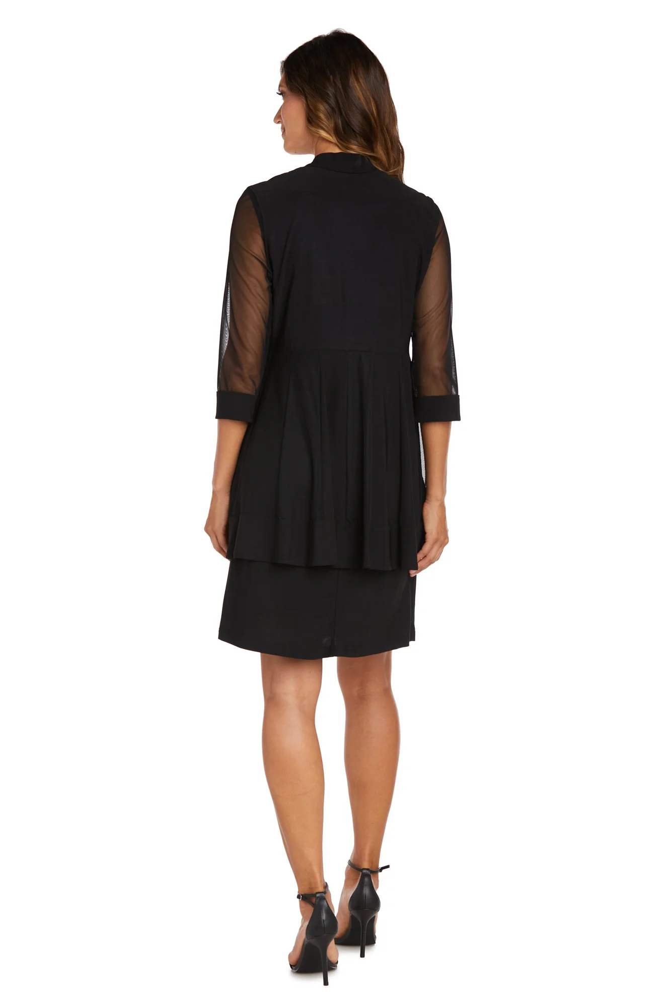 R&M Richards Women's Two-Piece Dress with Beaded Neckline and Soft Jacket with Sheer Sleeves