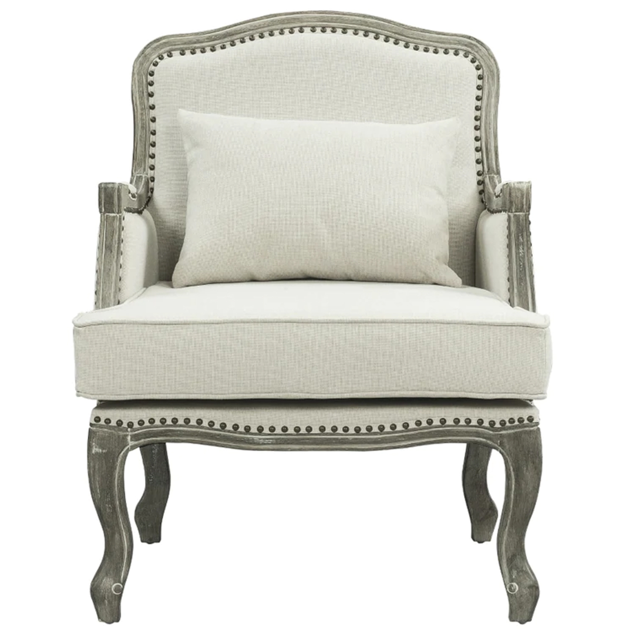 Warn 39 Inch Classic Accent Chair, Nailhead Trim, Box Cushion, Cream, Brown- Saltoro Sherpi