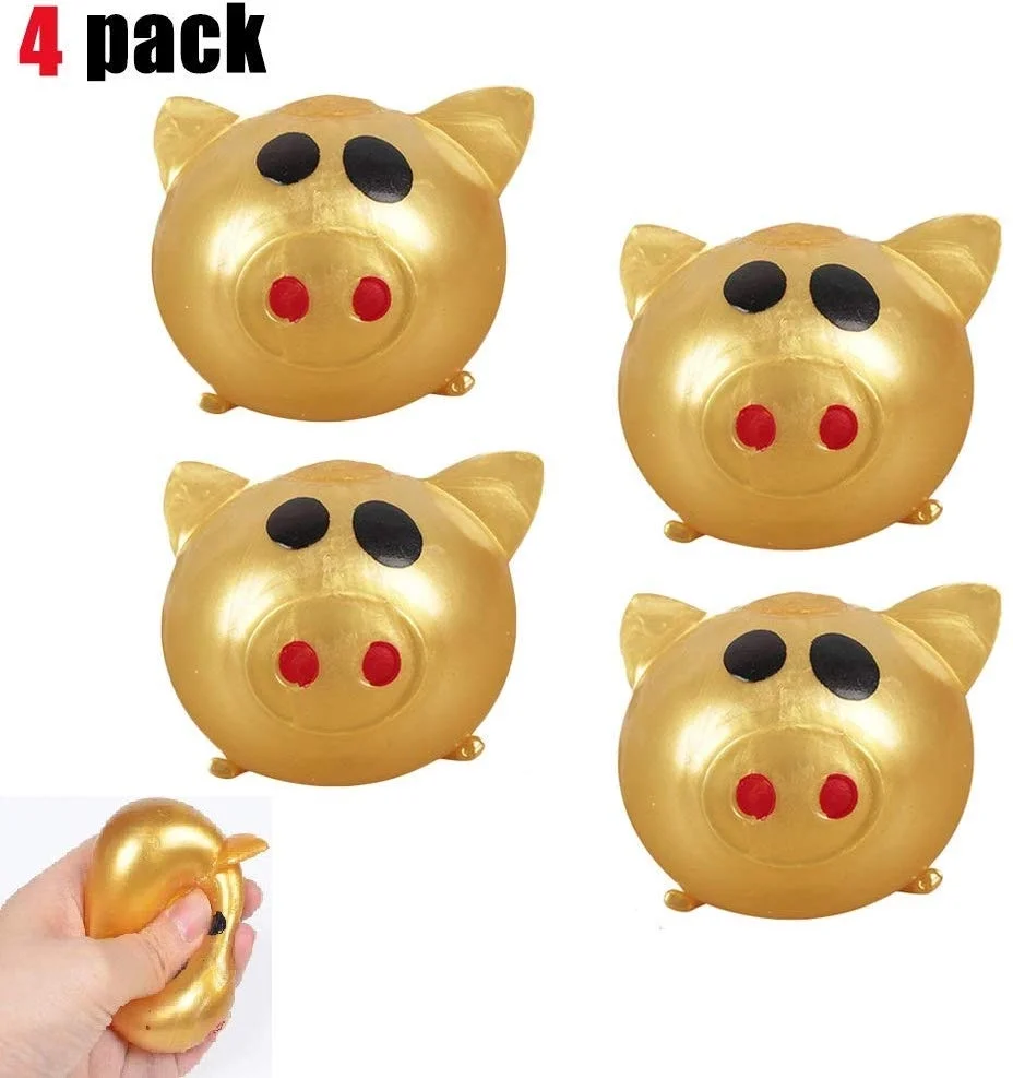 Squishy Toy Stress Balls Anti-Stress Decompression Splat Ball Vent Toy Smash Various Styles Pig Toys 4Pcs