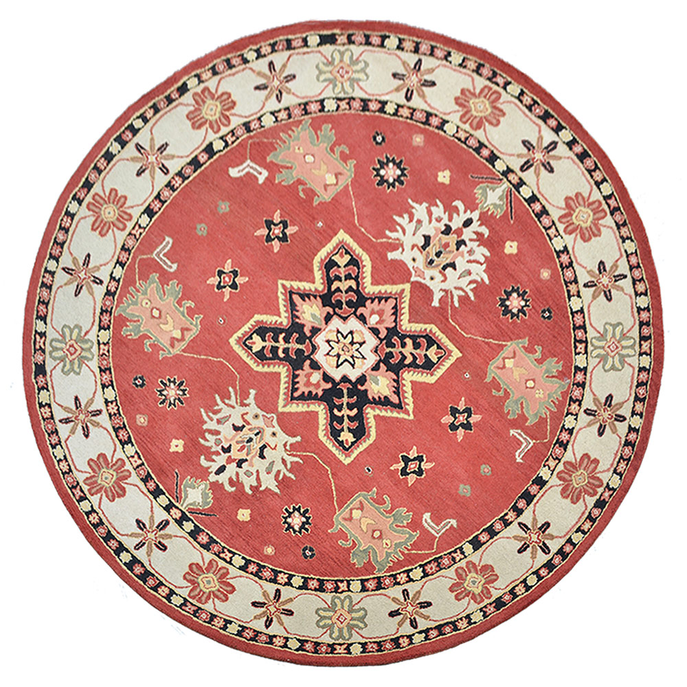 RUGSOTIC CARPETS HAND TUFTED WOOL ECO-FRIENDLY AREA RUGS - 10'x10', Round, Red Cream, Modern Contemporary Design, High Pile Thick Handmade Anti Skid Area Rugs for Living Room, Bed Room (K00512)